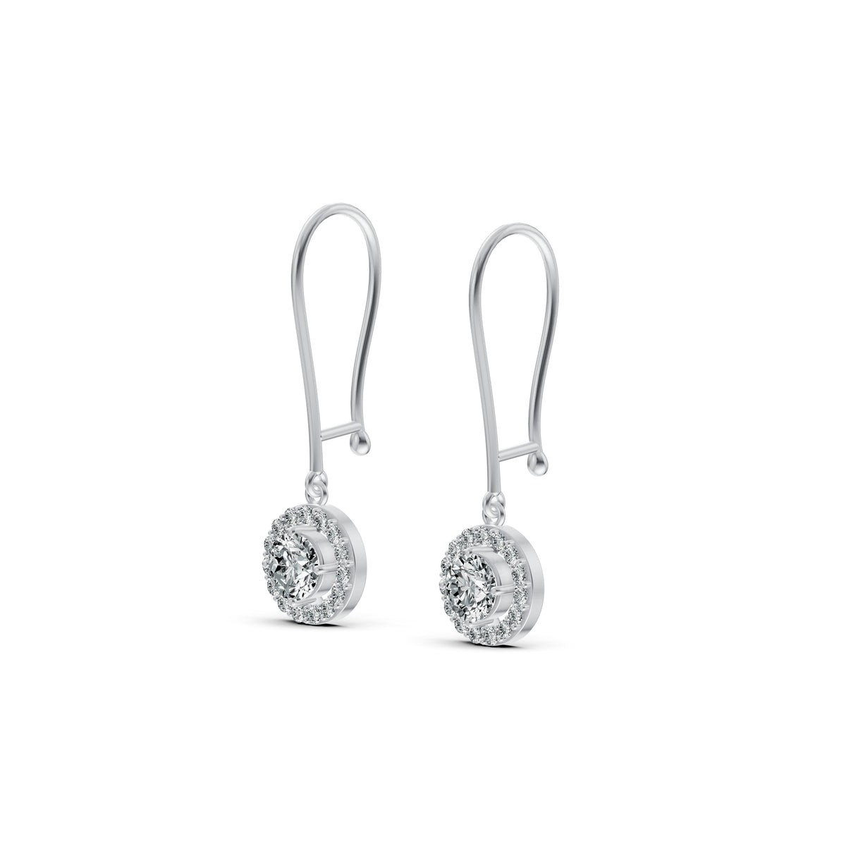 Solitaire Halo Drop Diamond Earrings