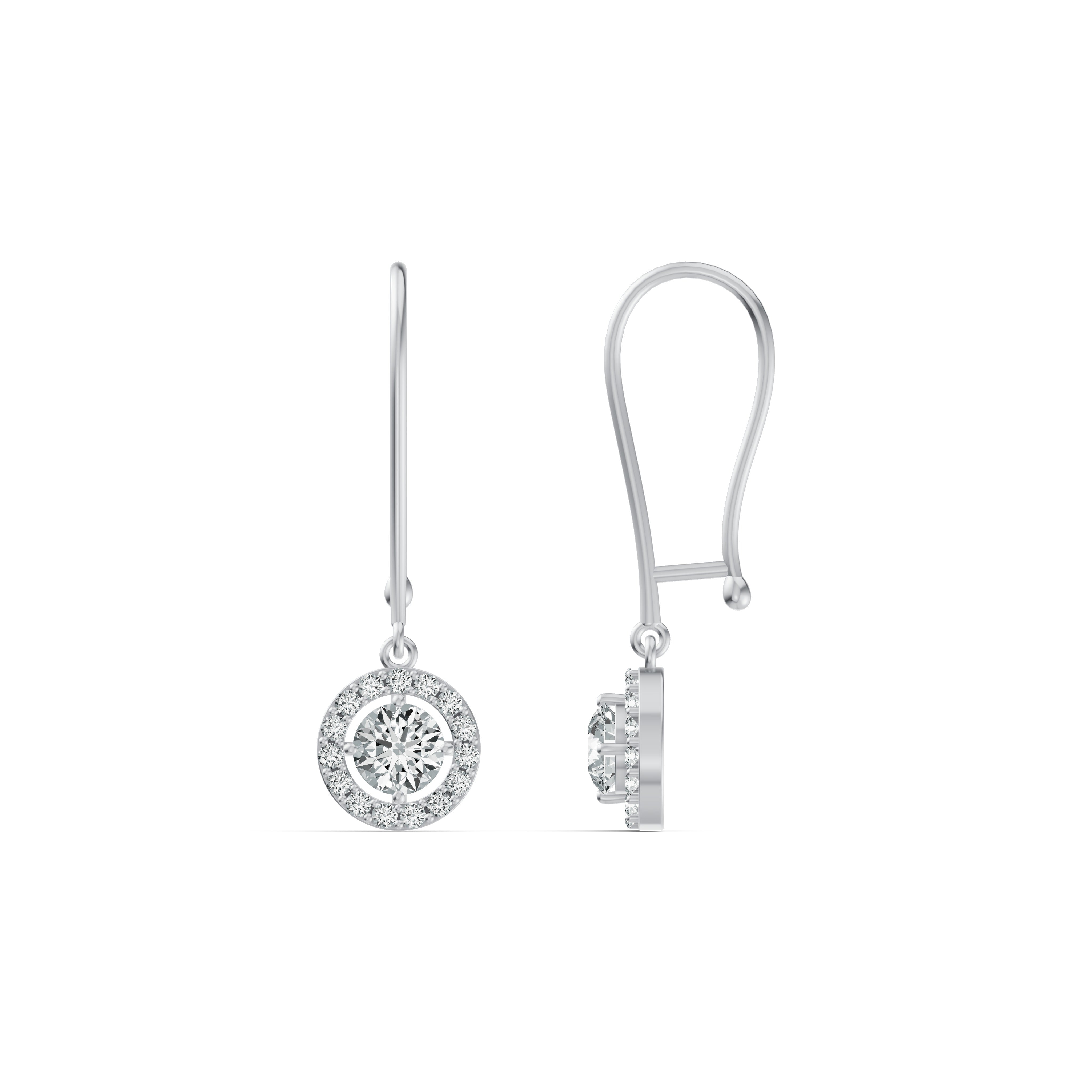 Solitaire Halo Drop Diamond Earrings