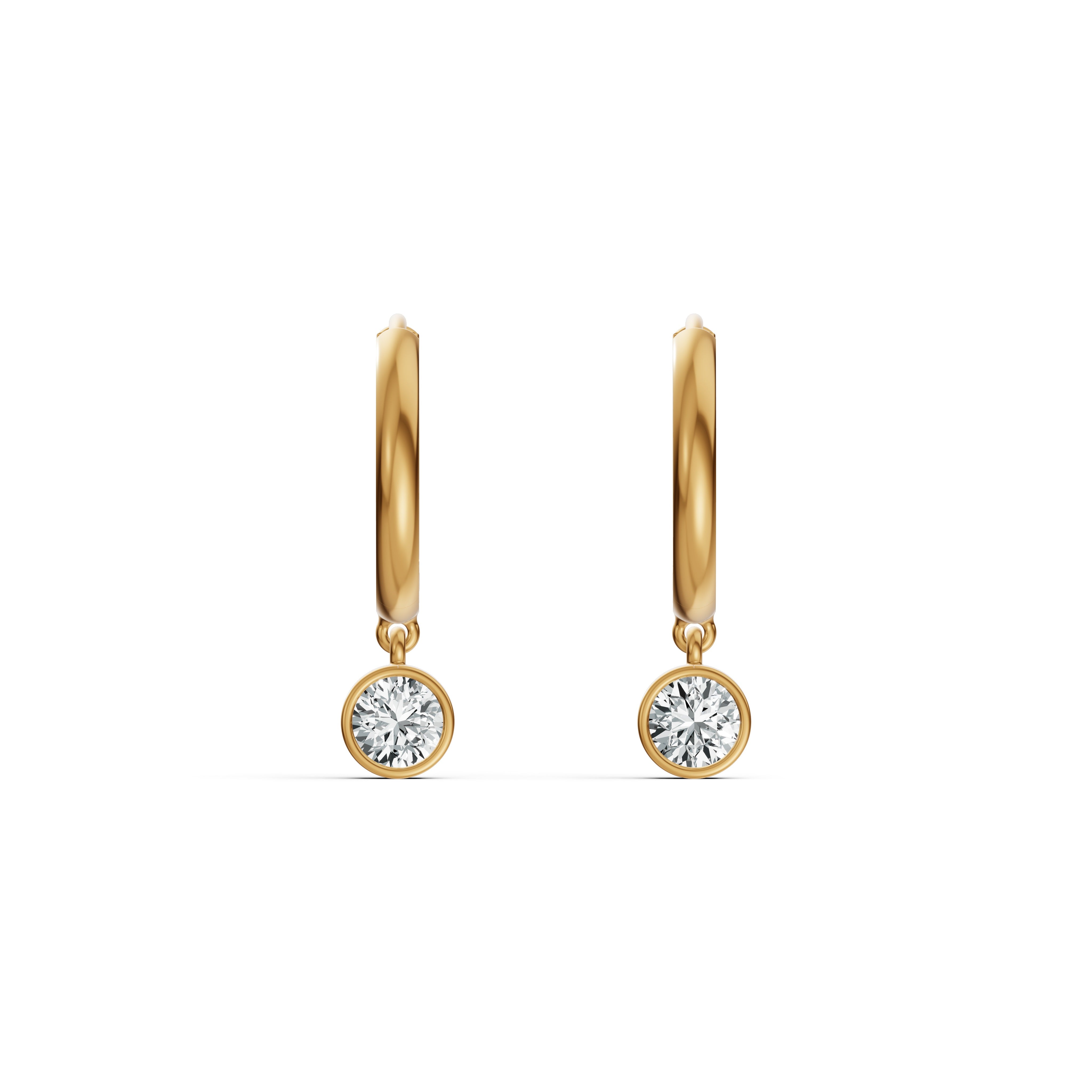 Bezel Diamond Hoop Drop Earrings