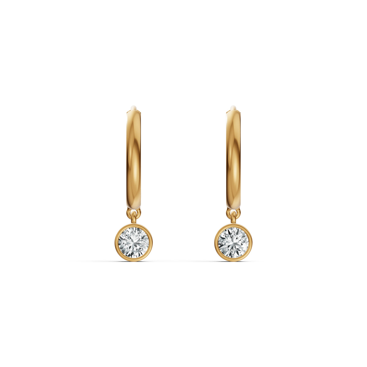 Bezel Diamond Hoop Drop Earrings