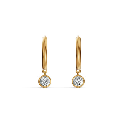 Bezel Diamond Hoop Drop Earrings