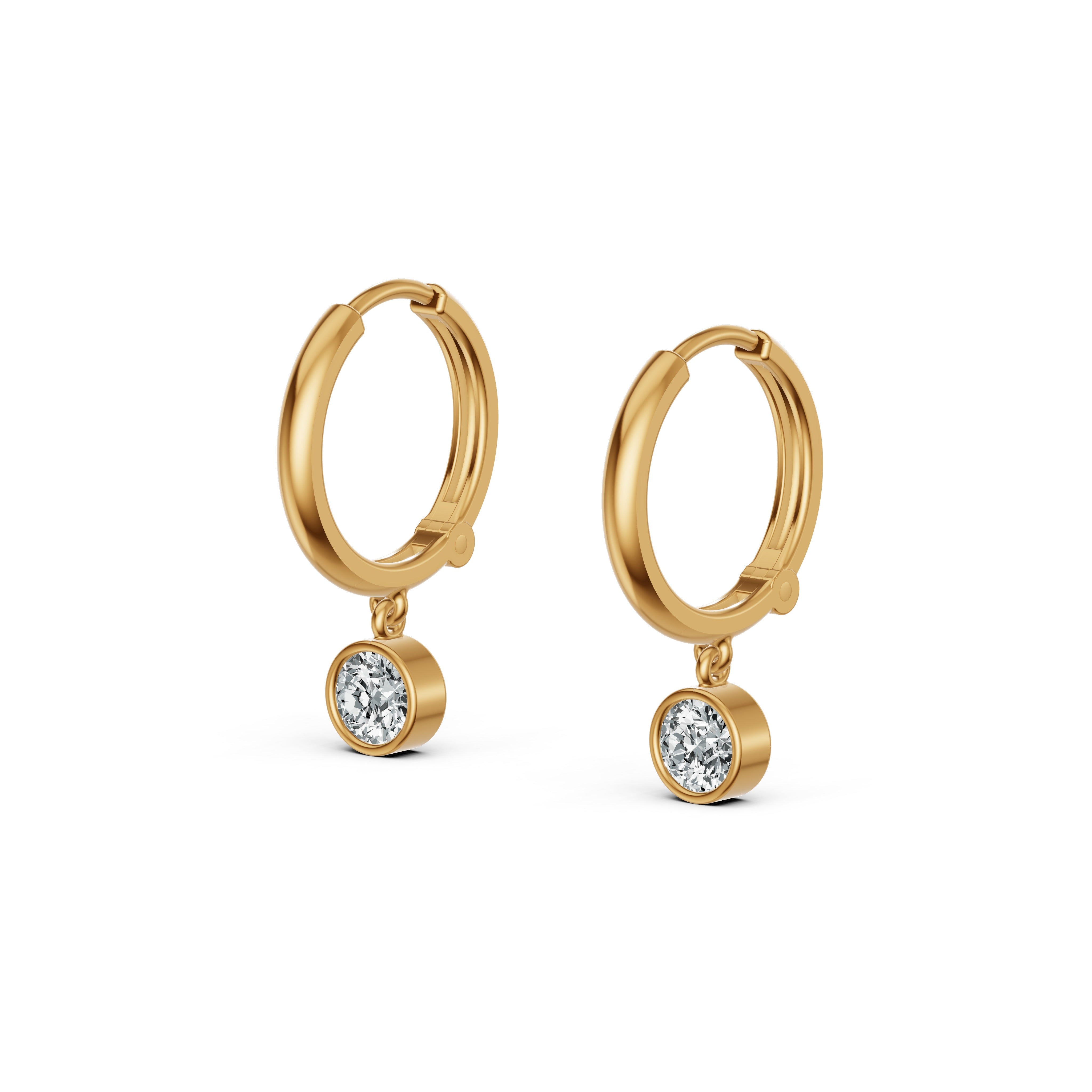 Bezel Diamond Hoop Drop Earrings