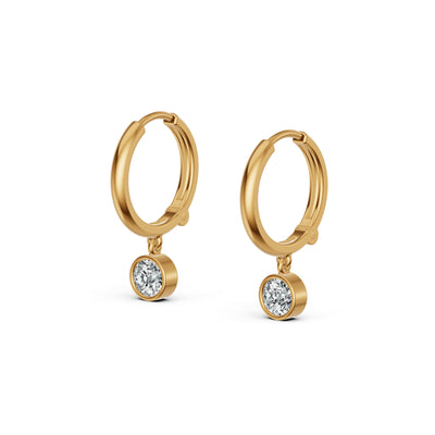 Bezel Diamond Hoop Drop Earrings