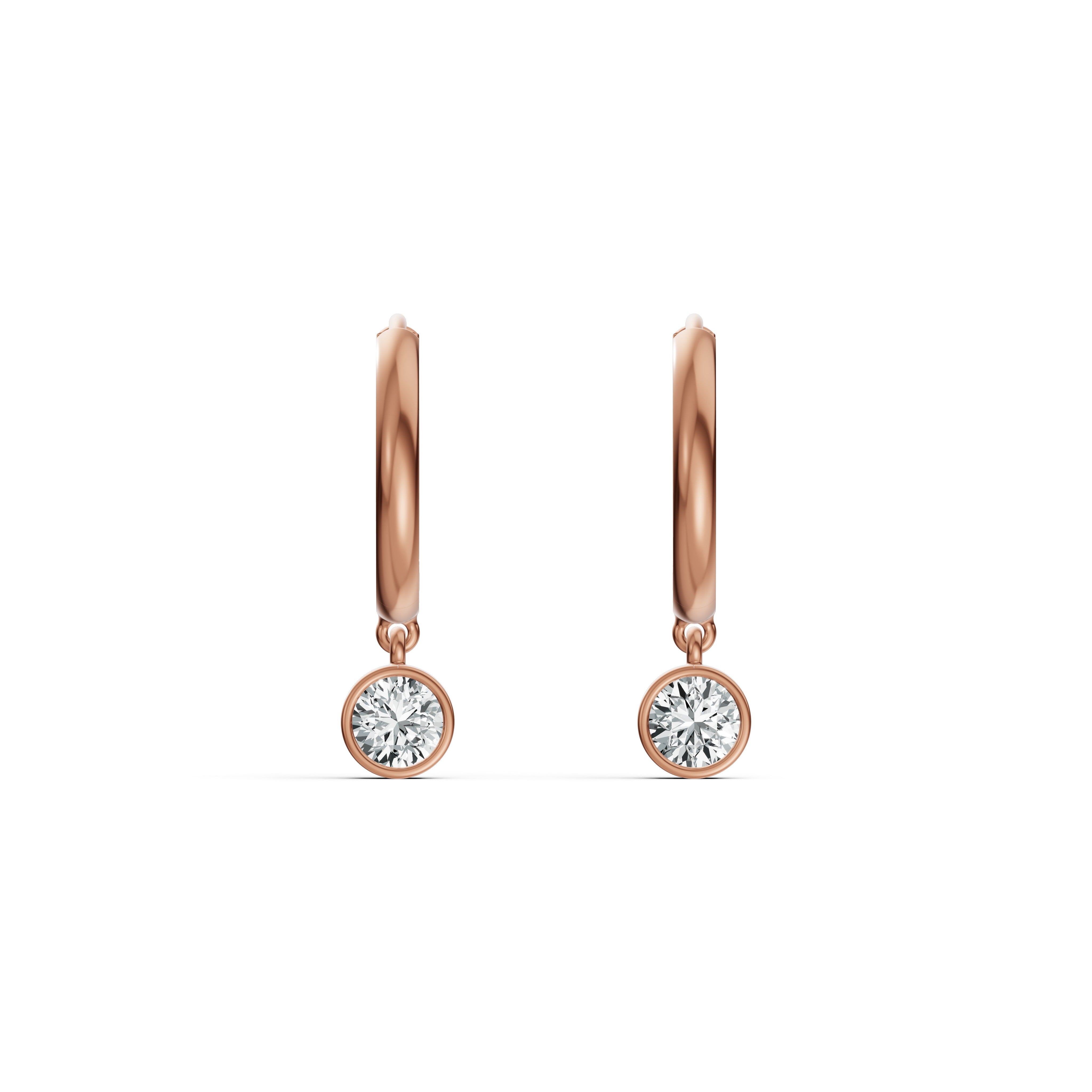 Bezel Diamond Hoop Drop Earrings