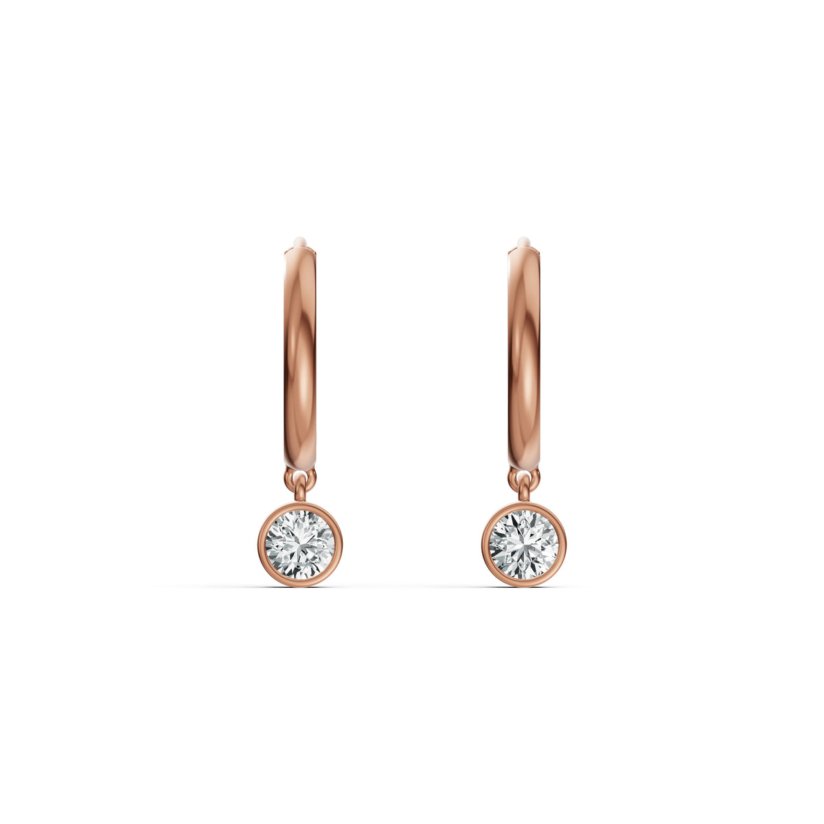 Bezel Diamond Hoop Drop Earrings
