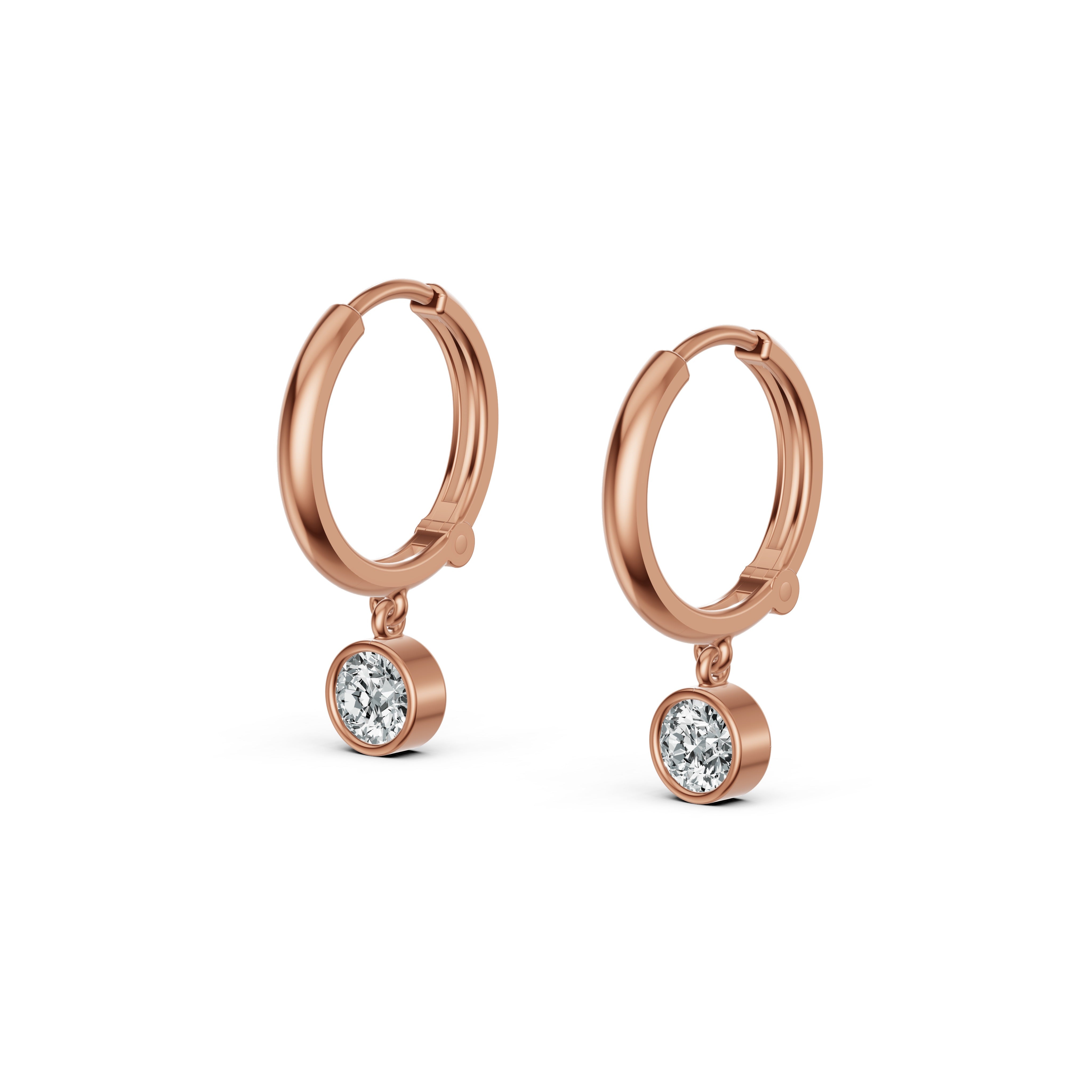 Bezel Diamond Hoop Drop Earrings