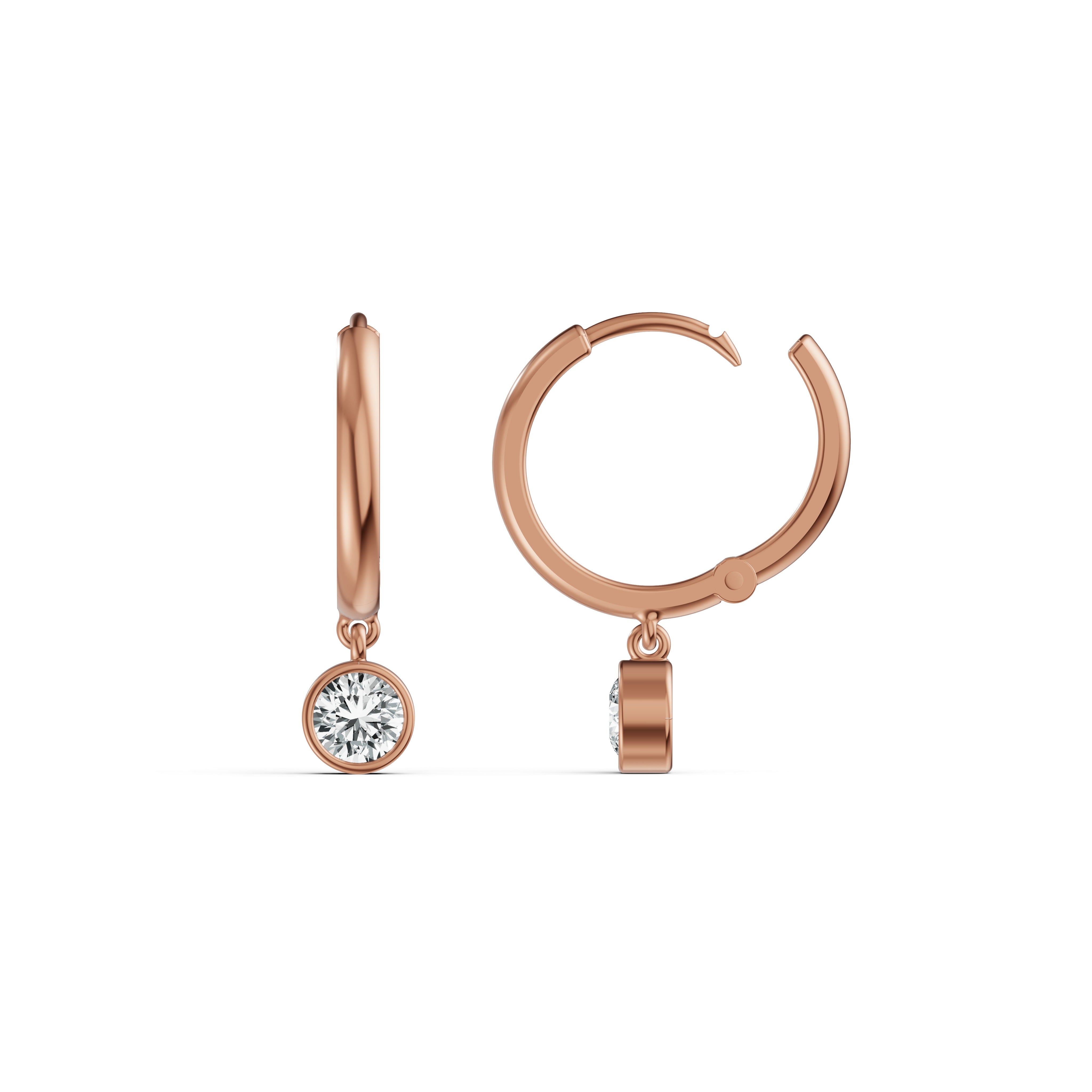 Bezel Diamond Hoop Drop Earrings