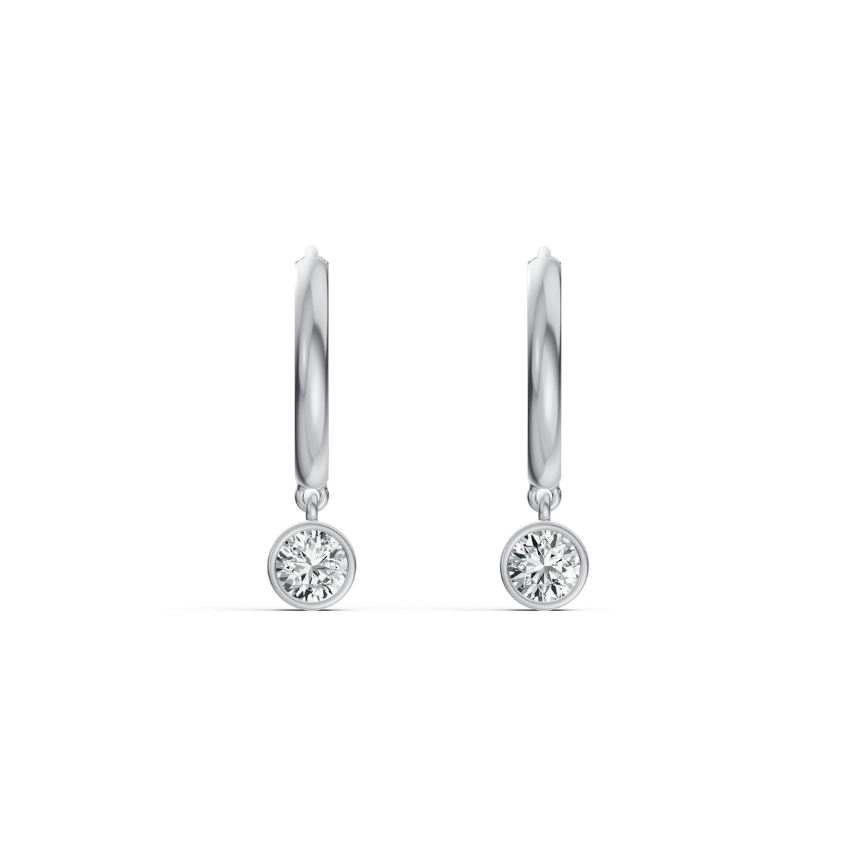 Bezel Diamond Hoop Drop Earrings