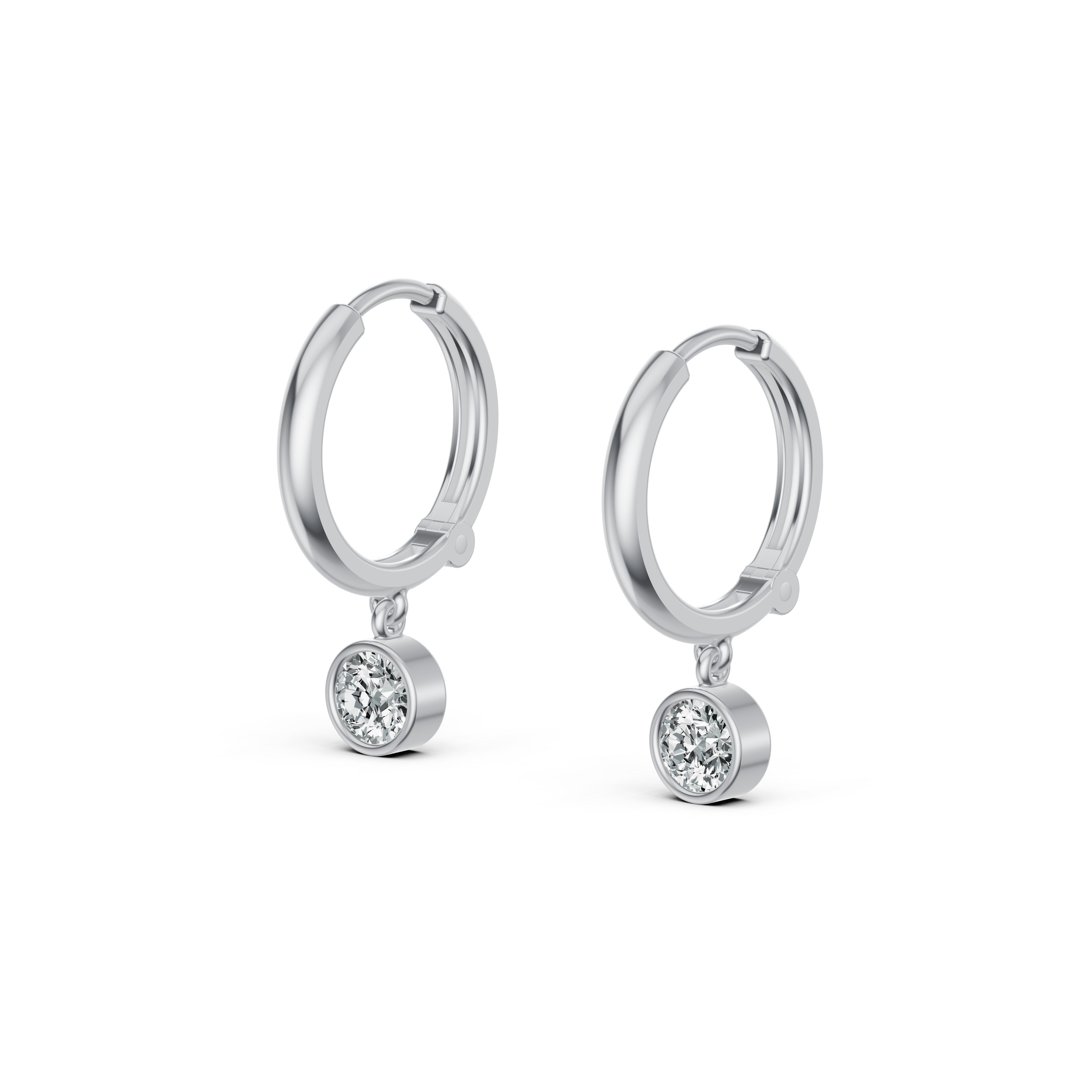Bezel Diamond Hoop Drop Earrings
