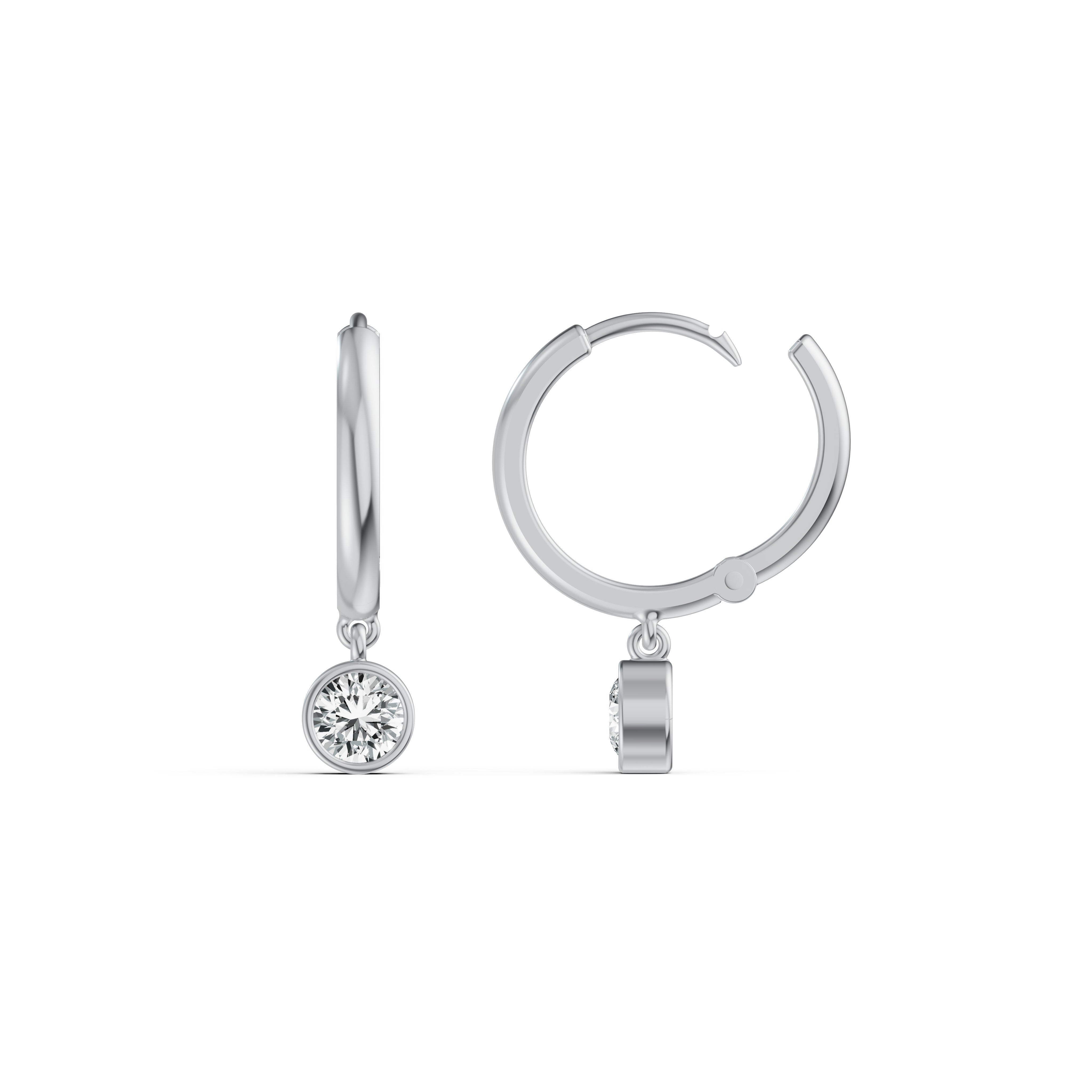 Bezel Diamond Hoop Drop Earrings