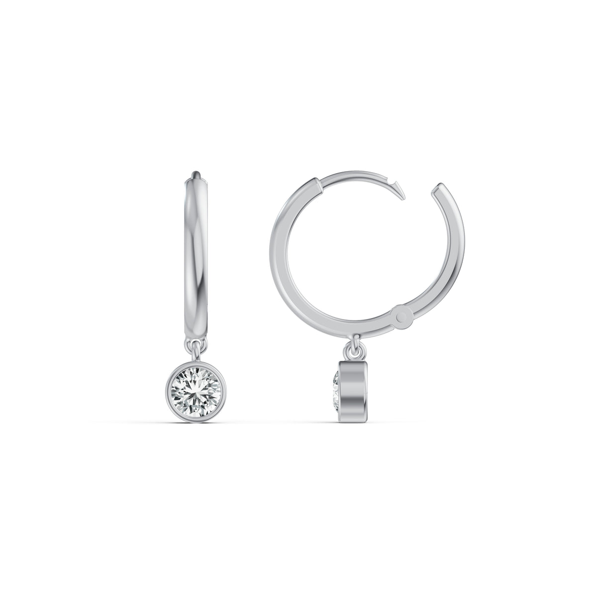 Bezel Diamond Hoop Drop Earrings