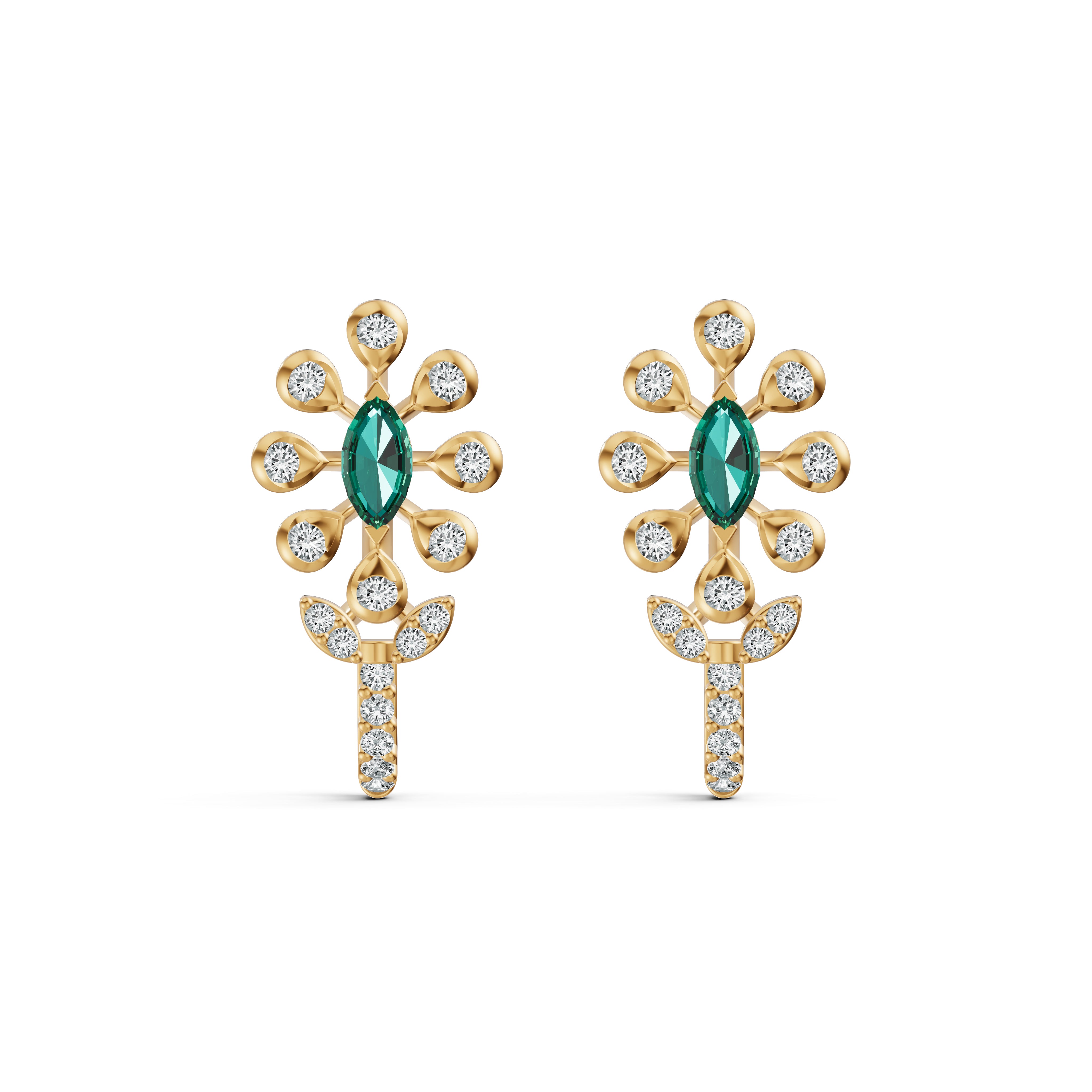 Emerald Bloom J-Stud Diamond Earrings