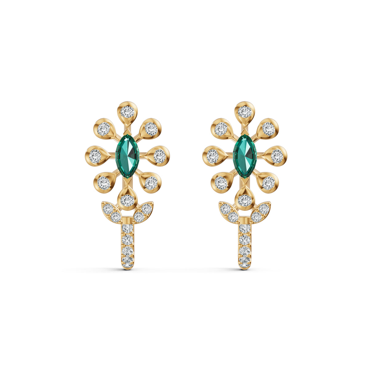 Emerald Bloom J-Stud Diamond Earrings