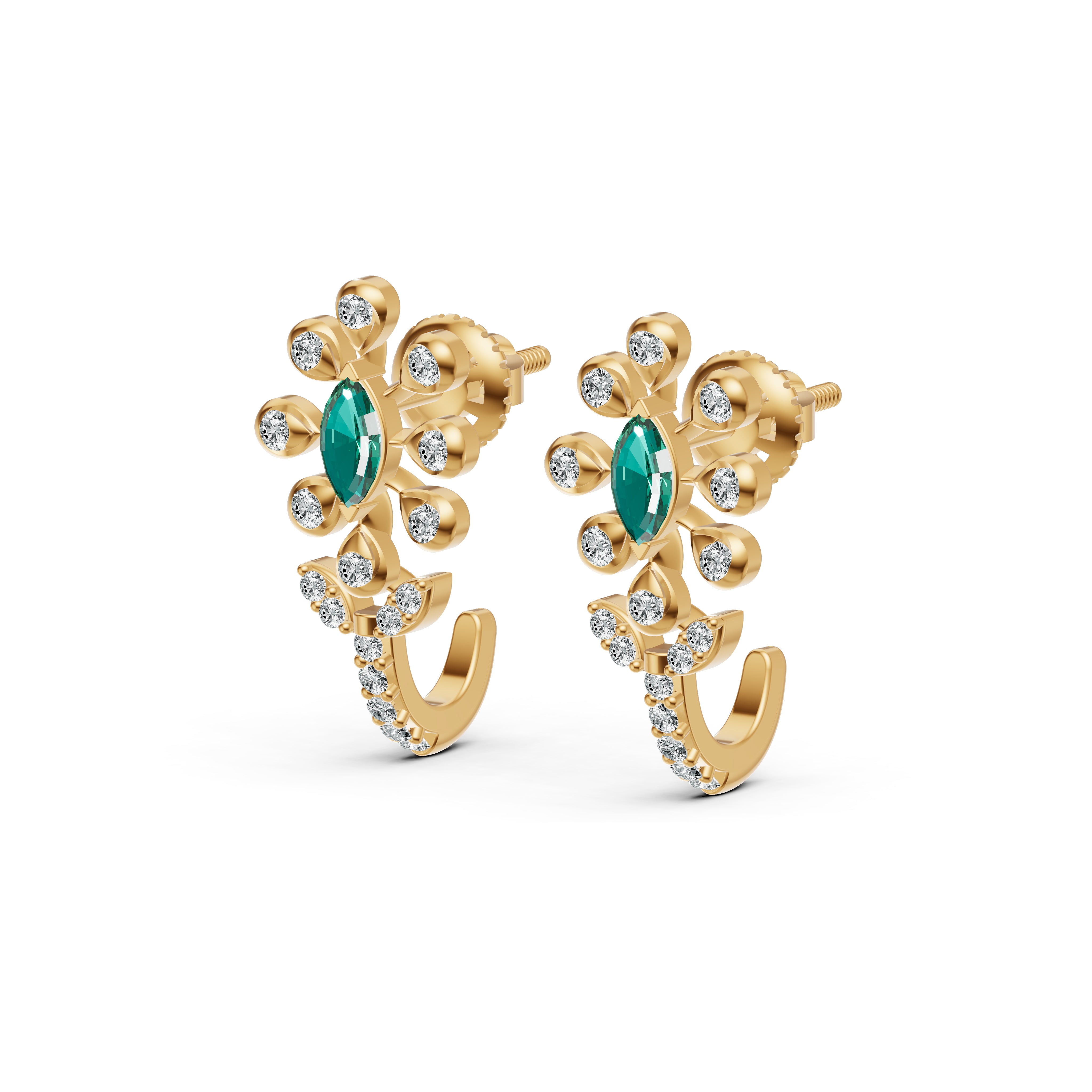 Emerald Bloom J-Stud Diamond Earrings