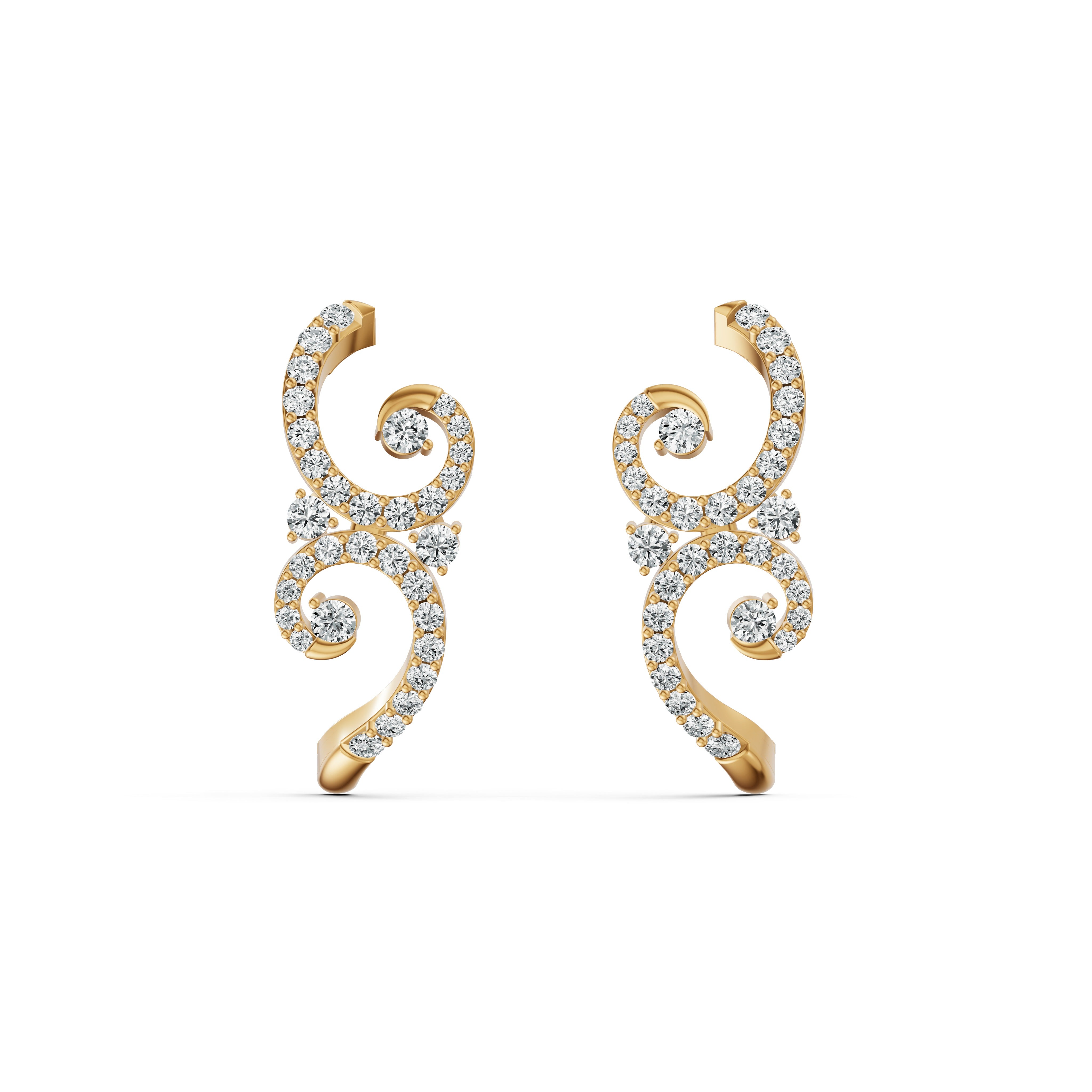 Blooming Fern Hoop Stud Diamond Earrings