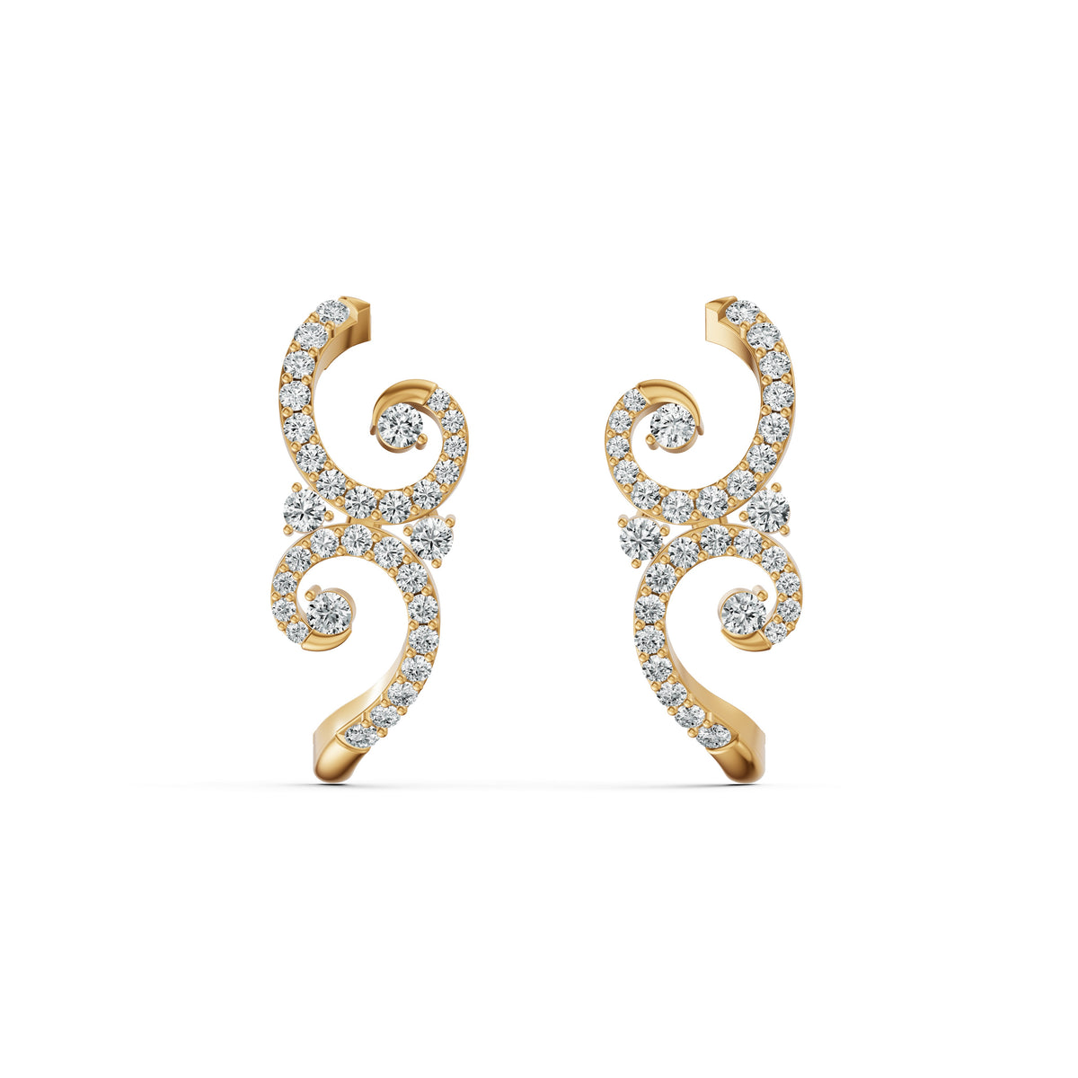Blooming Fern Hoop Stud Diamond Earrings