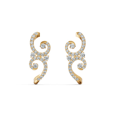 Blooming Fern Hoop Stud Diamond Earrings