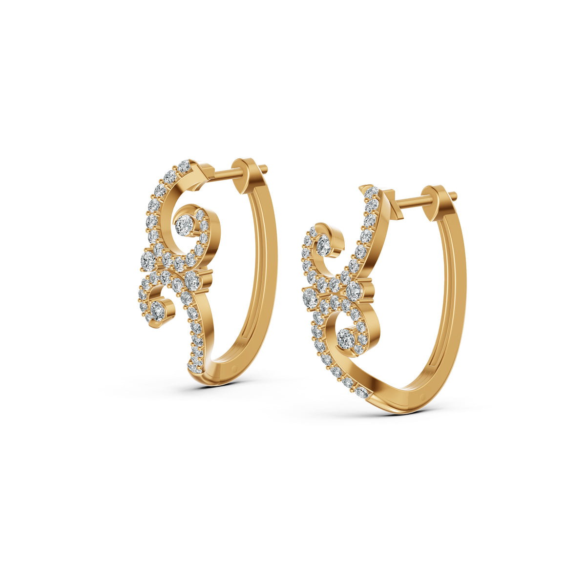 Blooming Fern Hoop Stud Diamond Earrings
