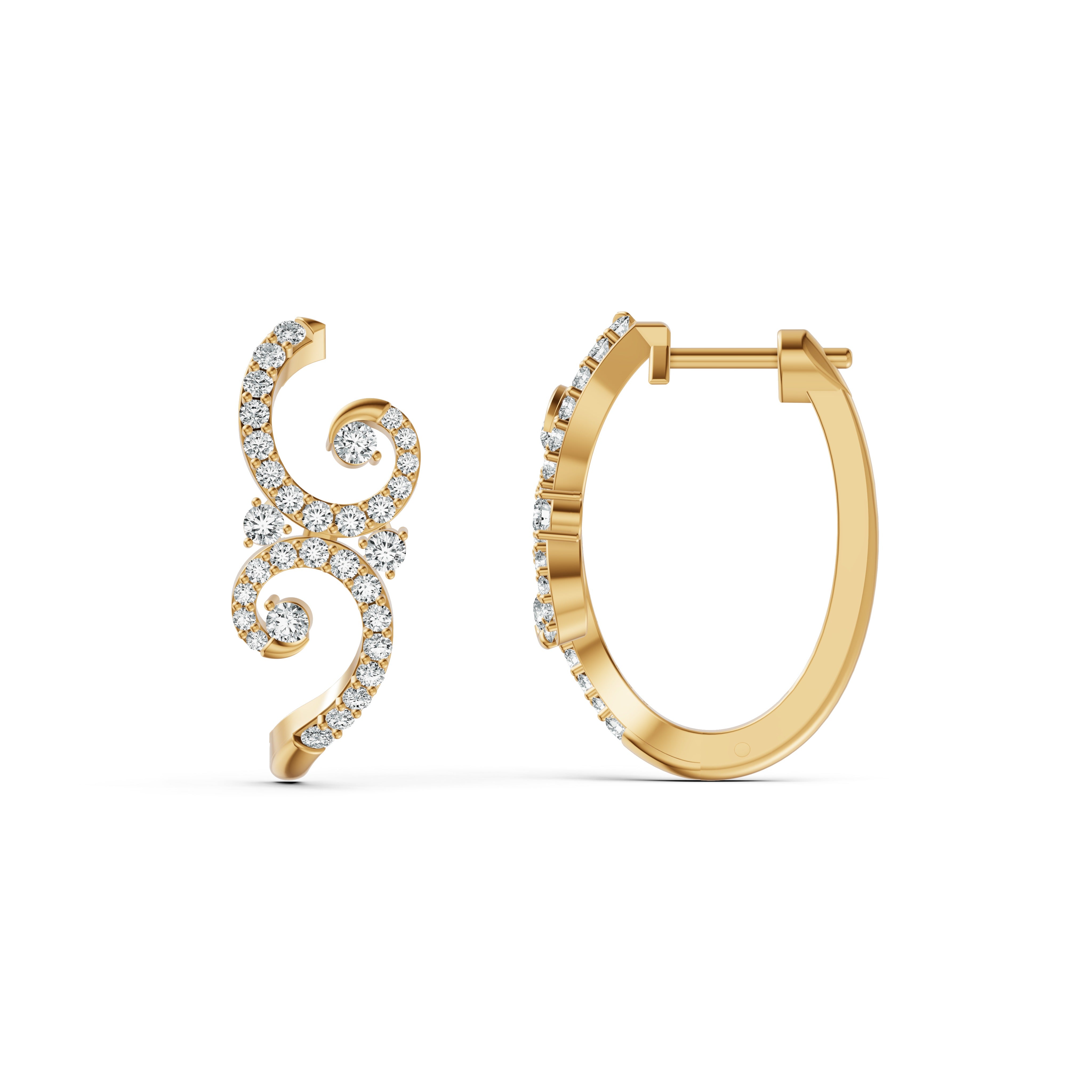 Blooming Fern Hoop Stud Diamond Earrings