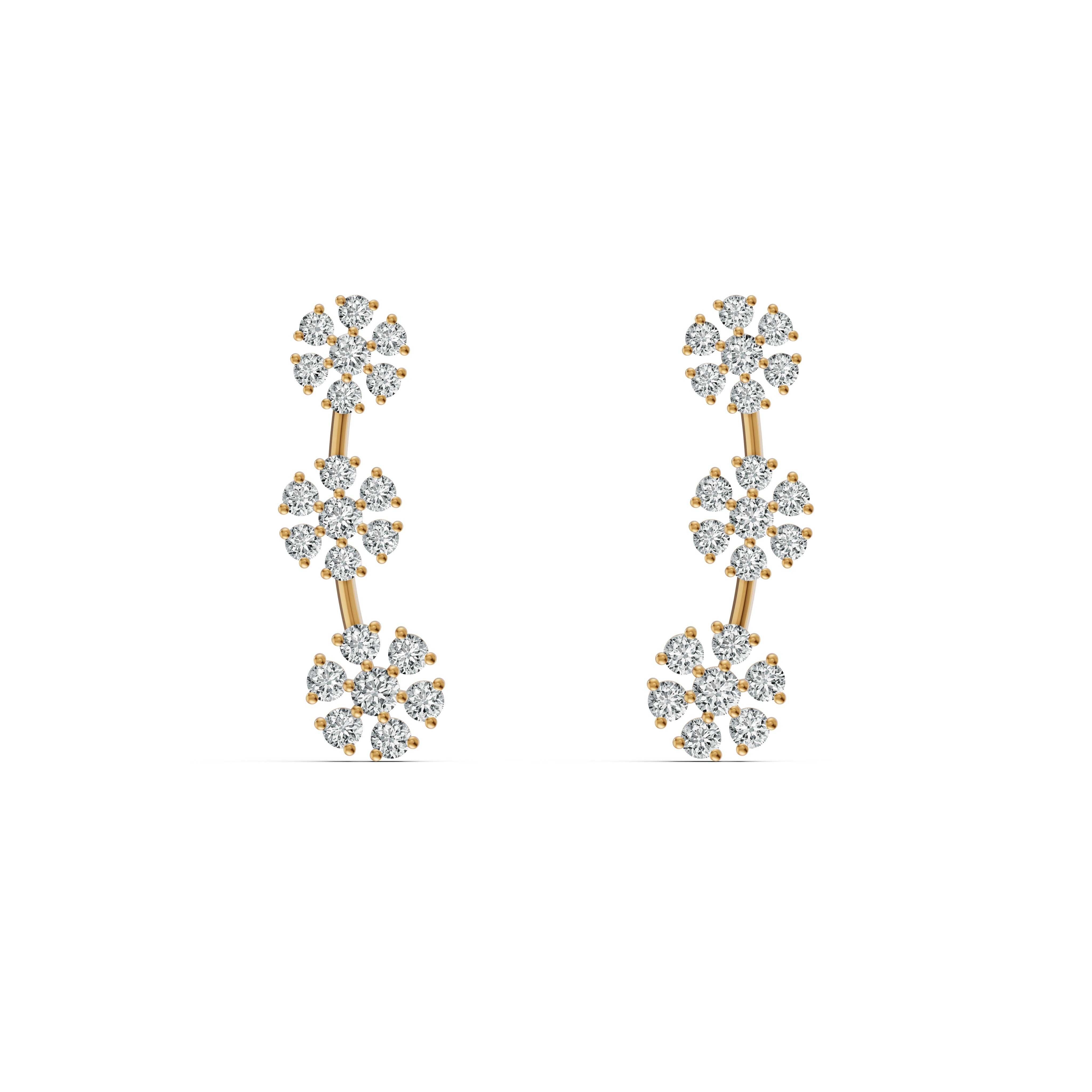 3-Flower Drop Diamond Earrings