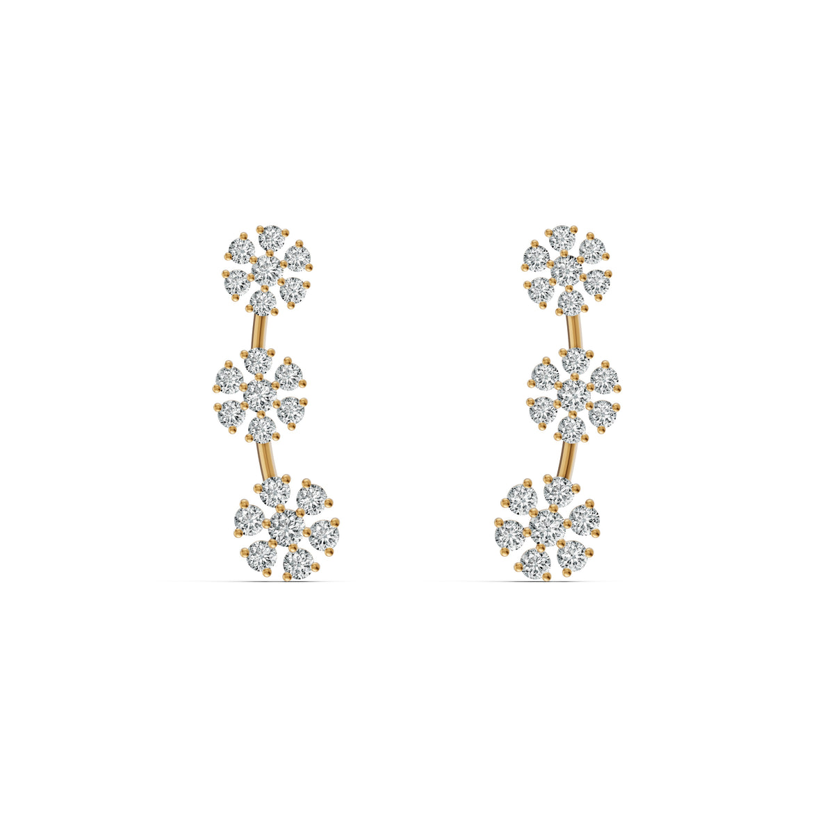 3-Flower Drop Diamond Earrings