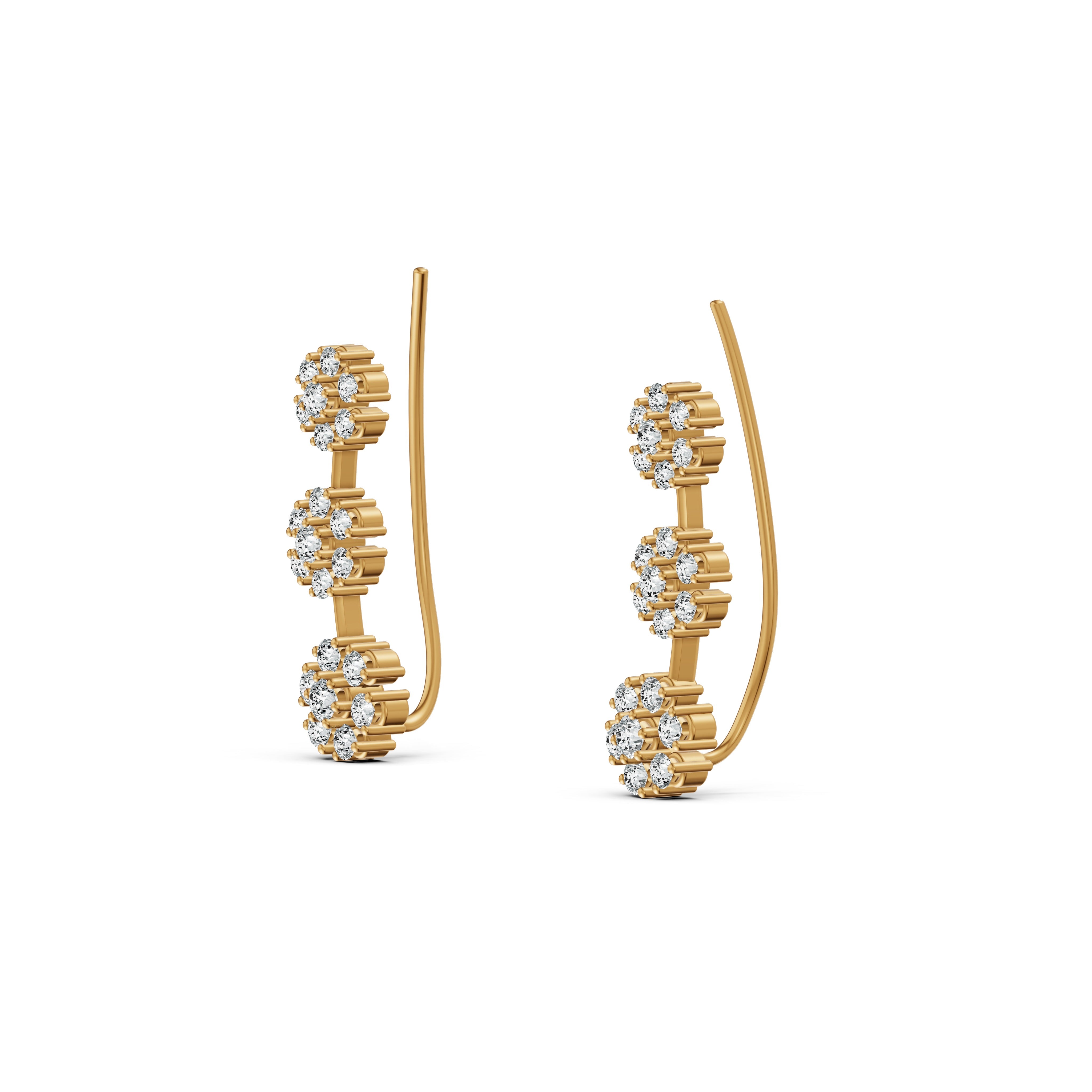 3-Flower Drop Diamond Earrings