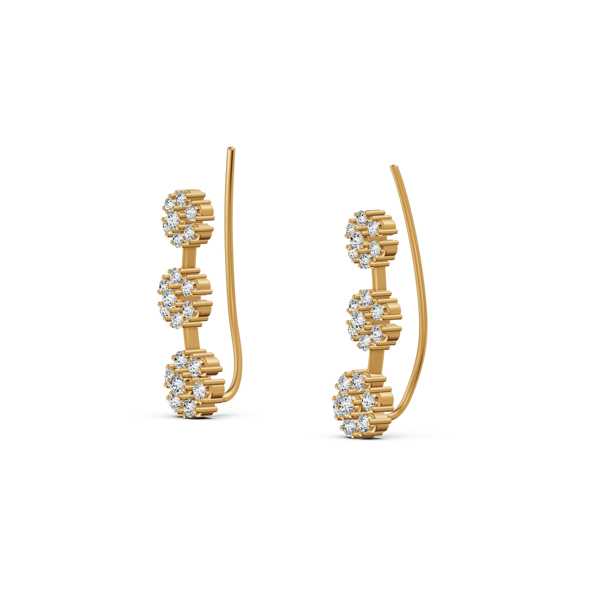 3-Flower Drop Diamond Earrings