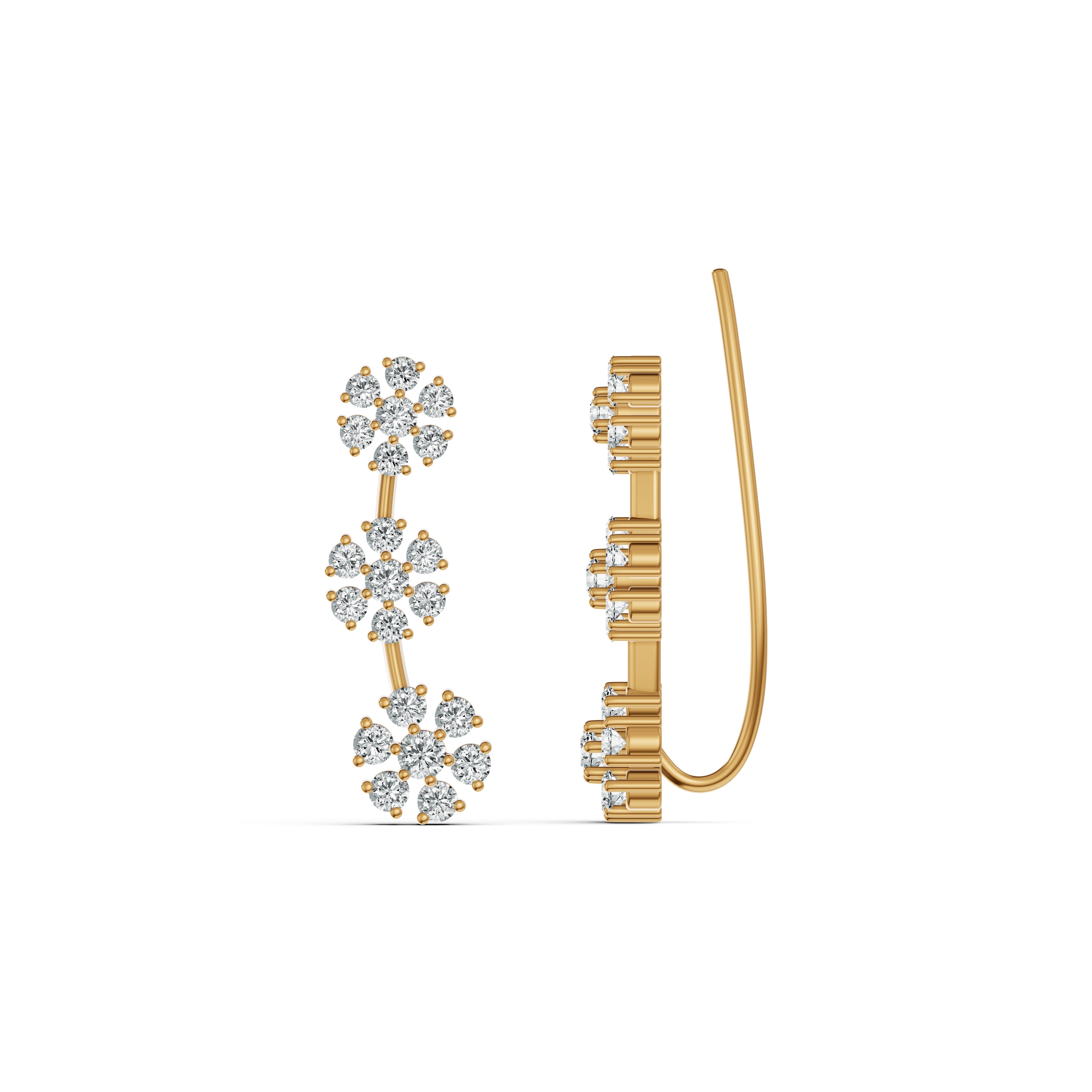 3-Flower Drop Diamond Earrings