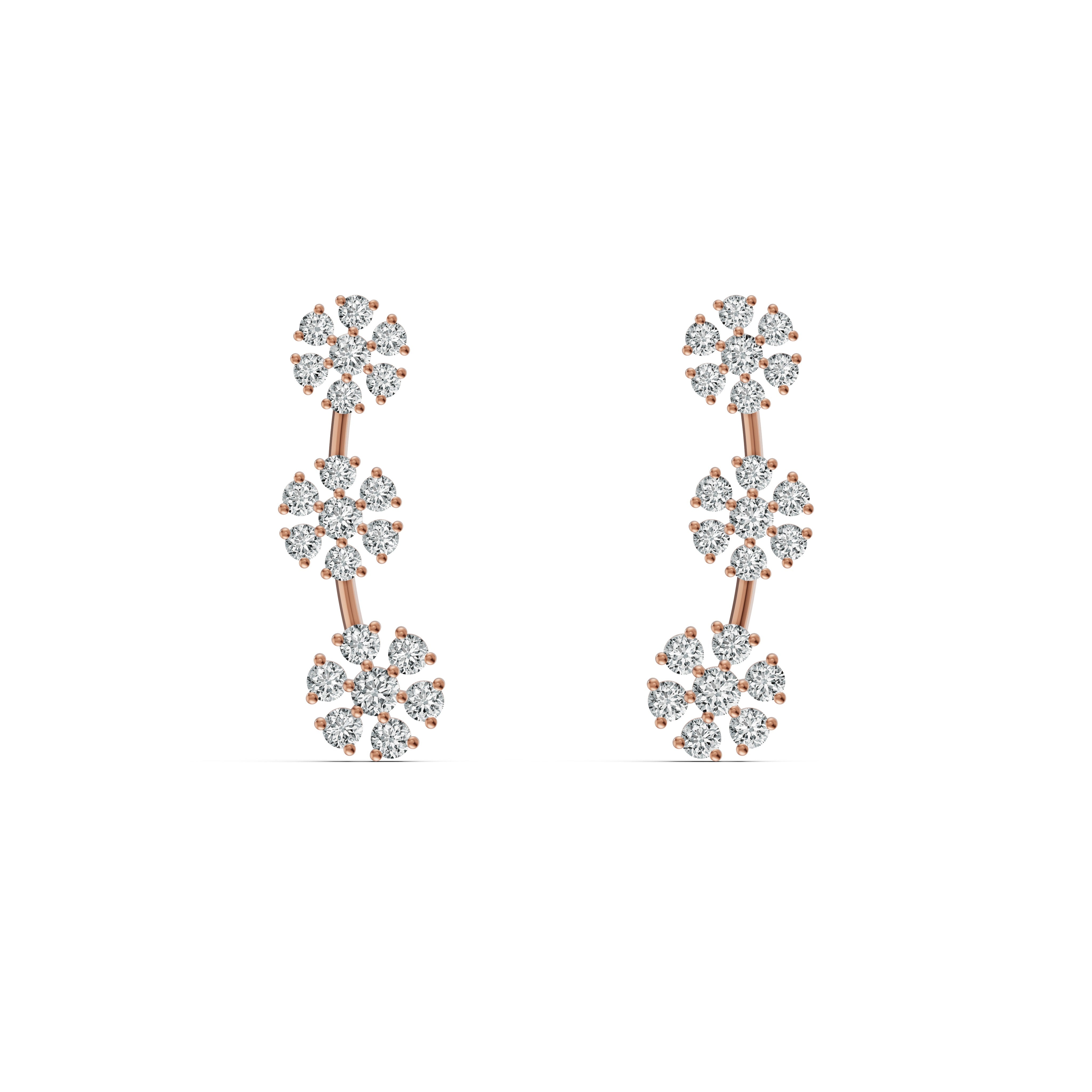 3-Flower Drop Diamond Earrings