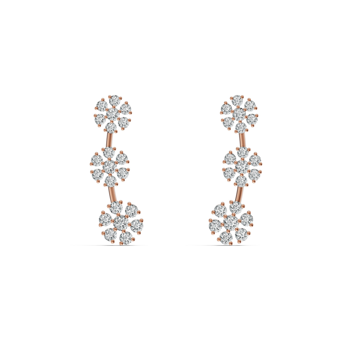 3-Flower Drop Diamond Earrings