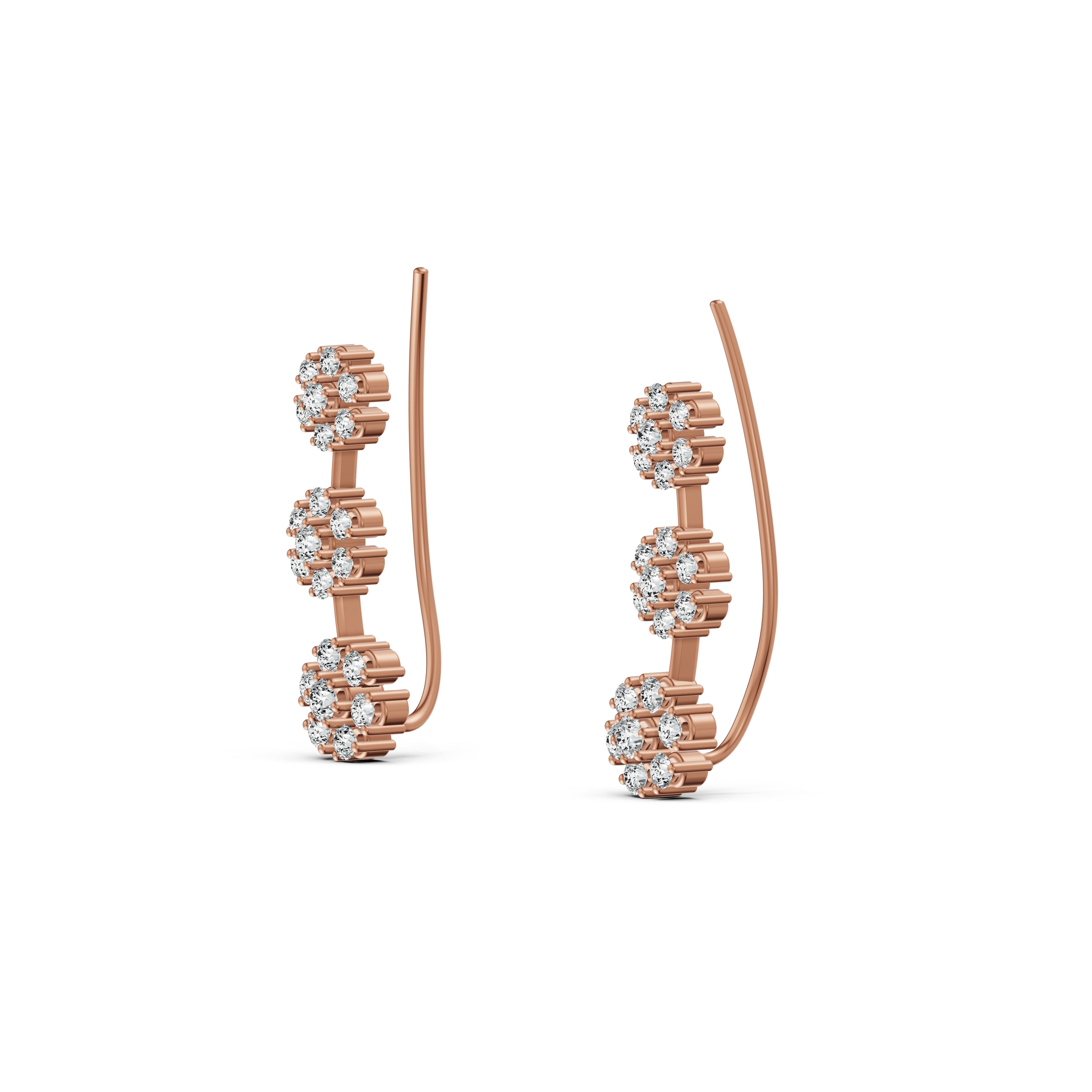 3-Flower Drop Diamond Earrings