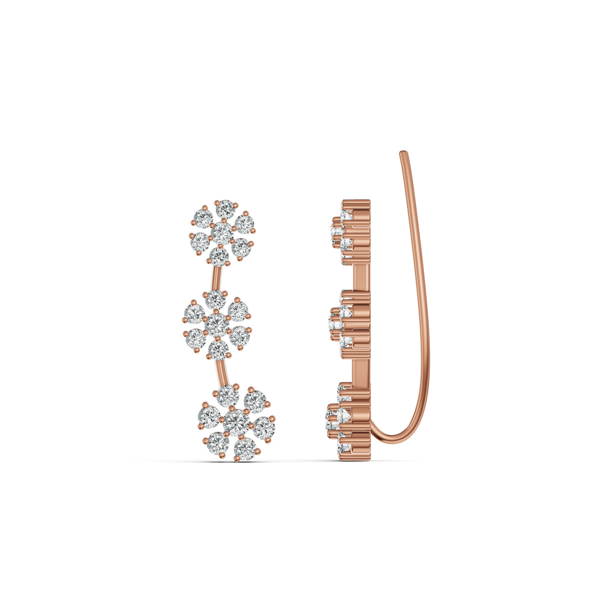 3-Flower Drop Diamond Earrings
