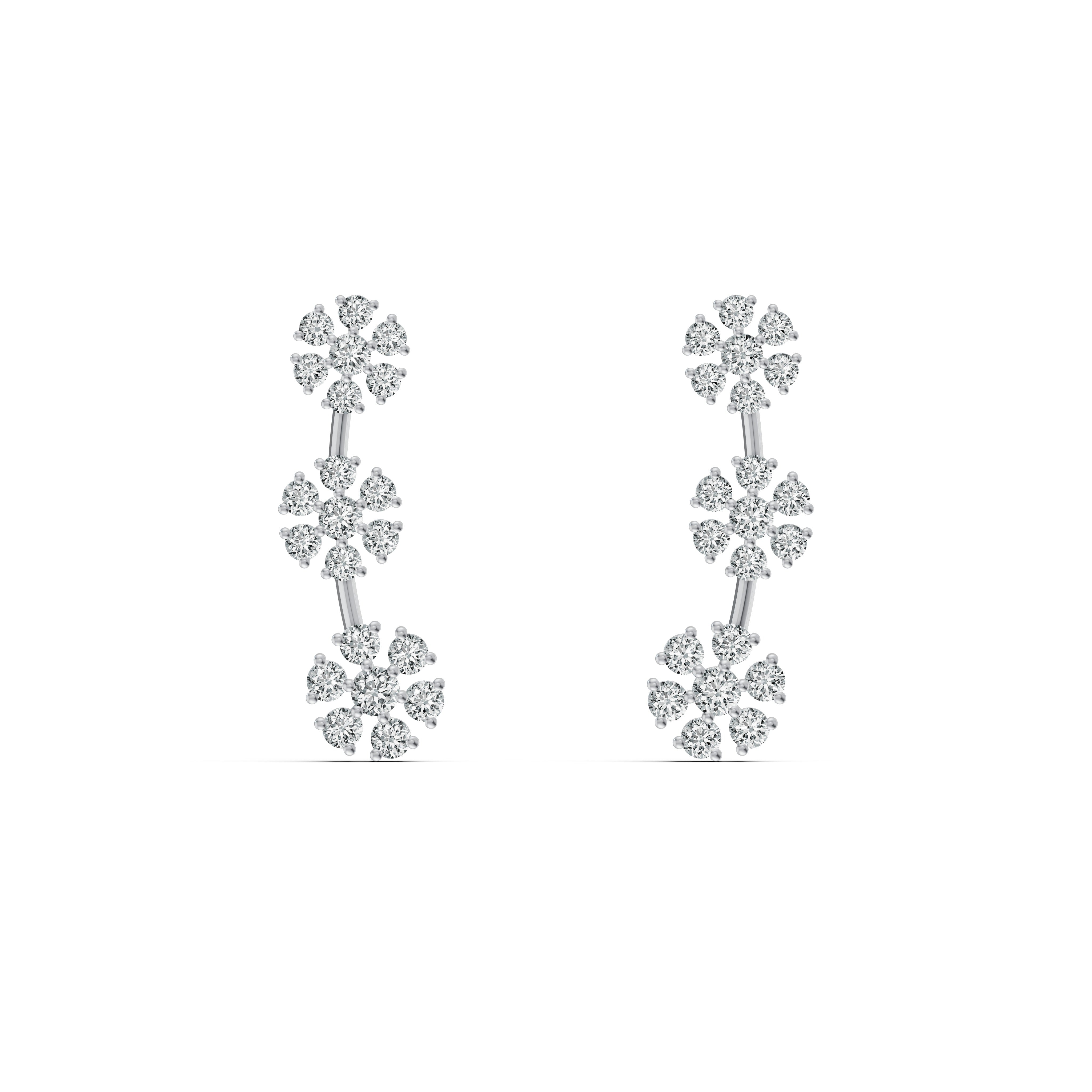 3-Flower Drop Diamond Earrings