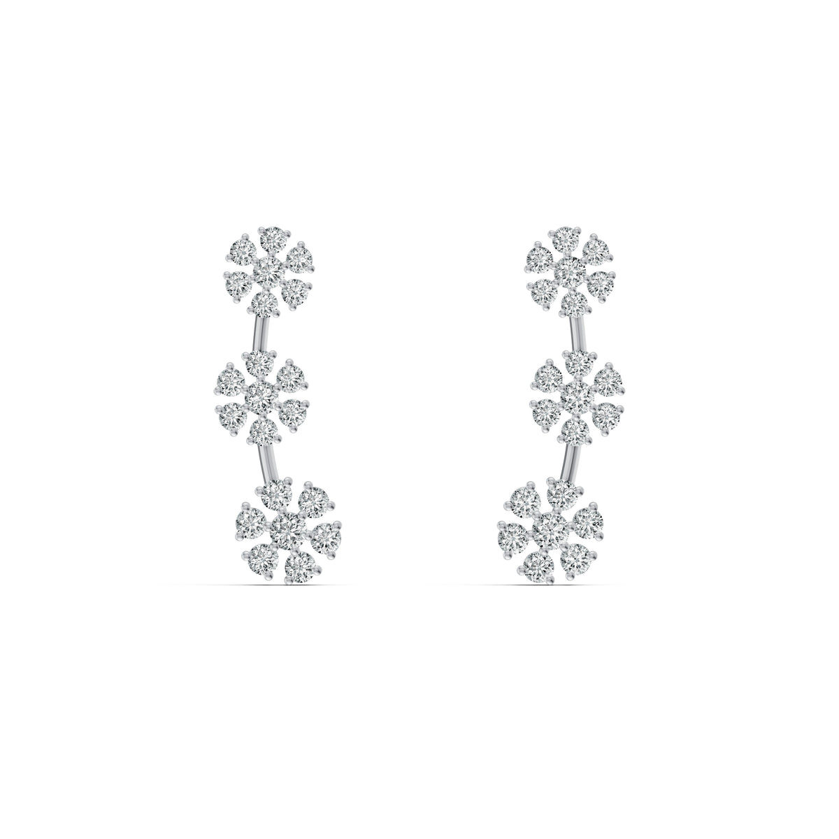 3-Flower Drop Diamond Earrings