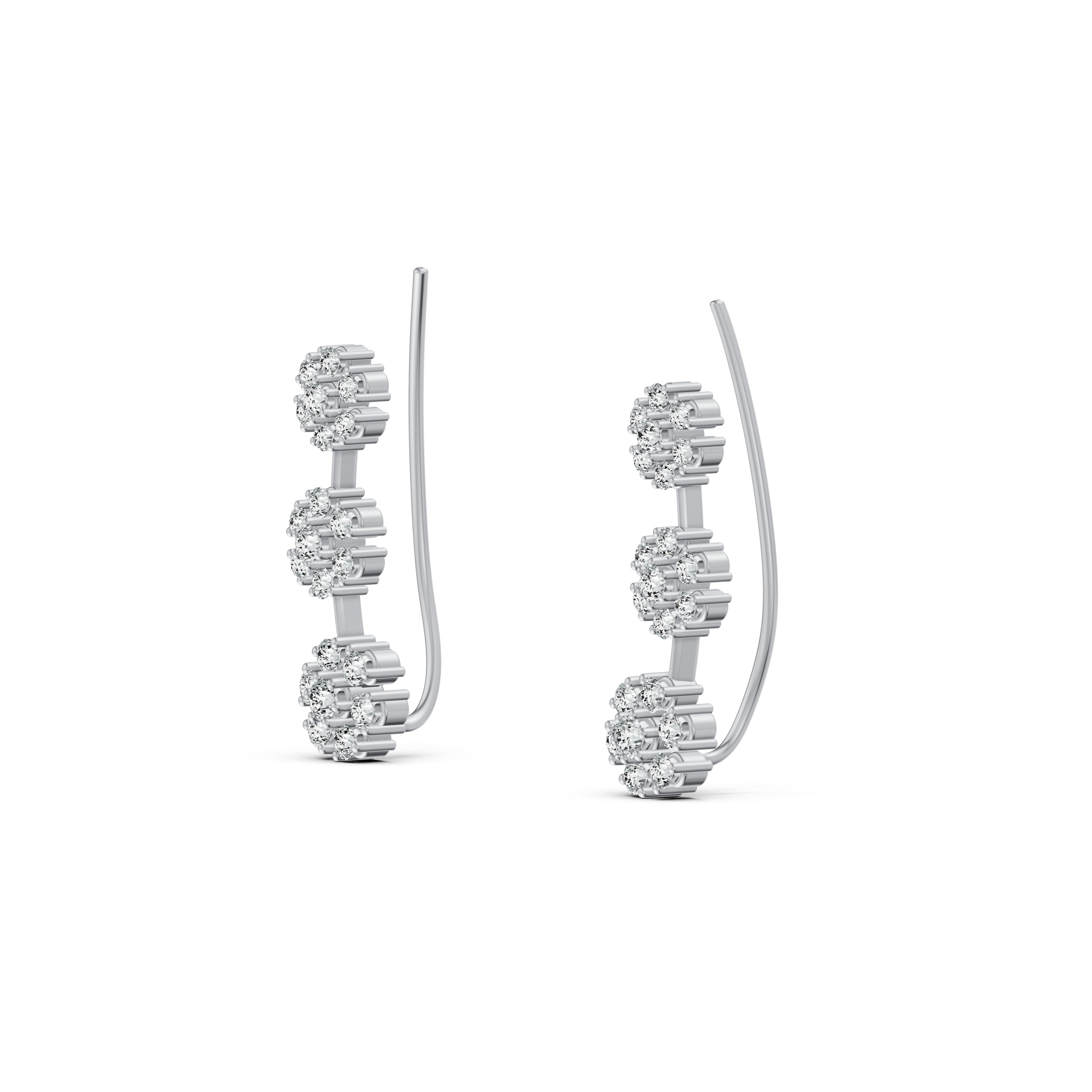 3-Flower Drop Diamond Earrings