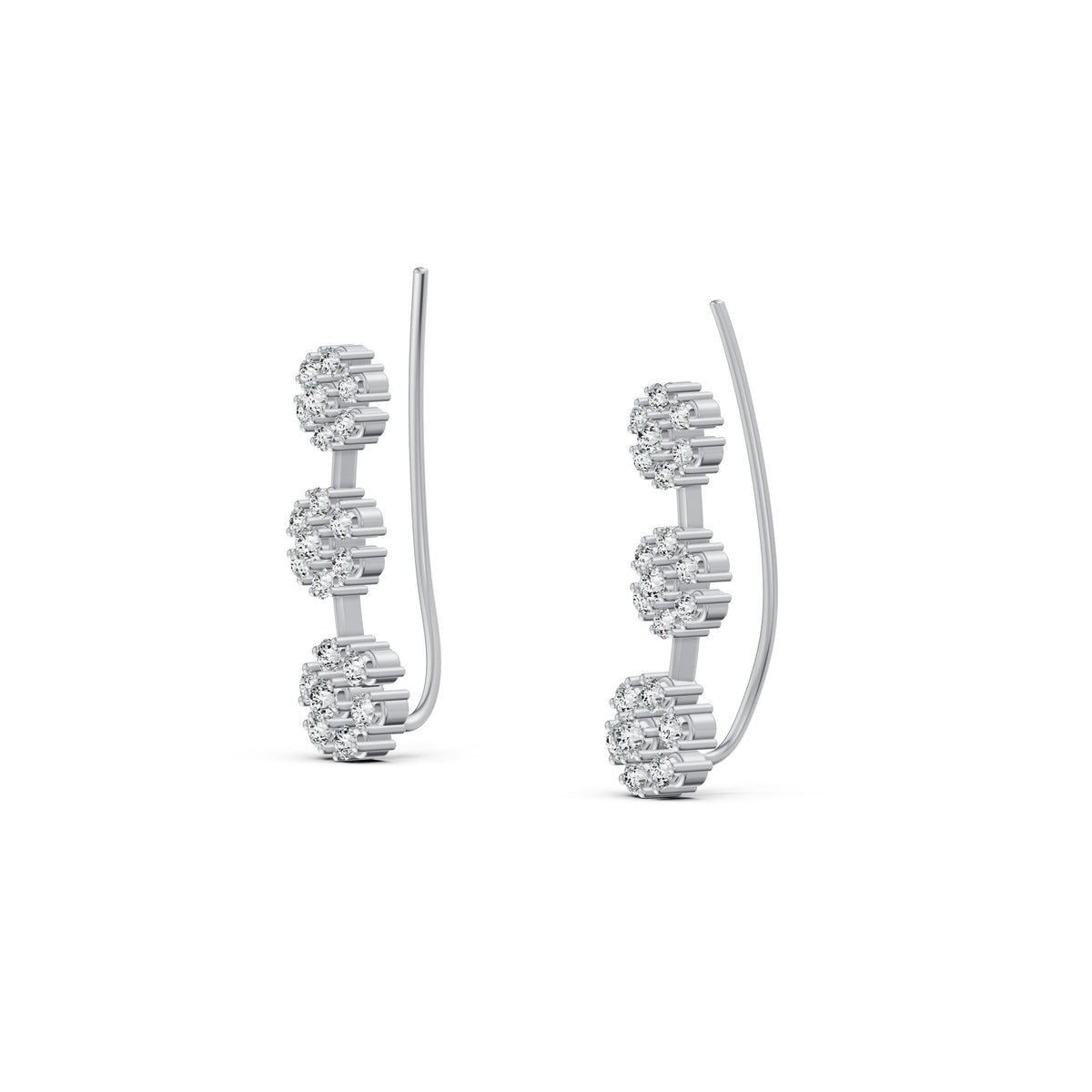 3-Flower Drop Diamond Earrings
