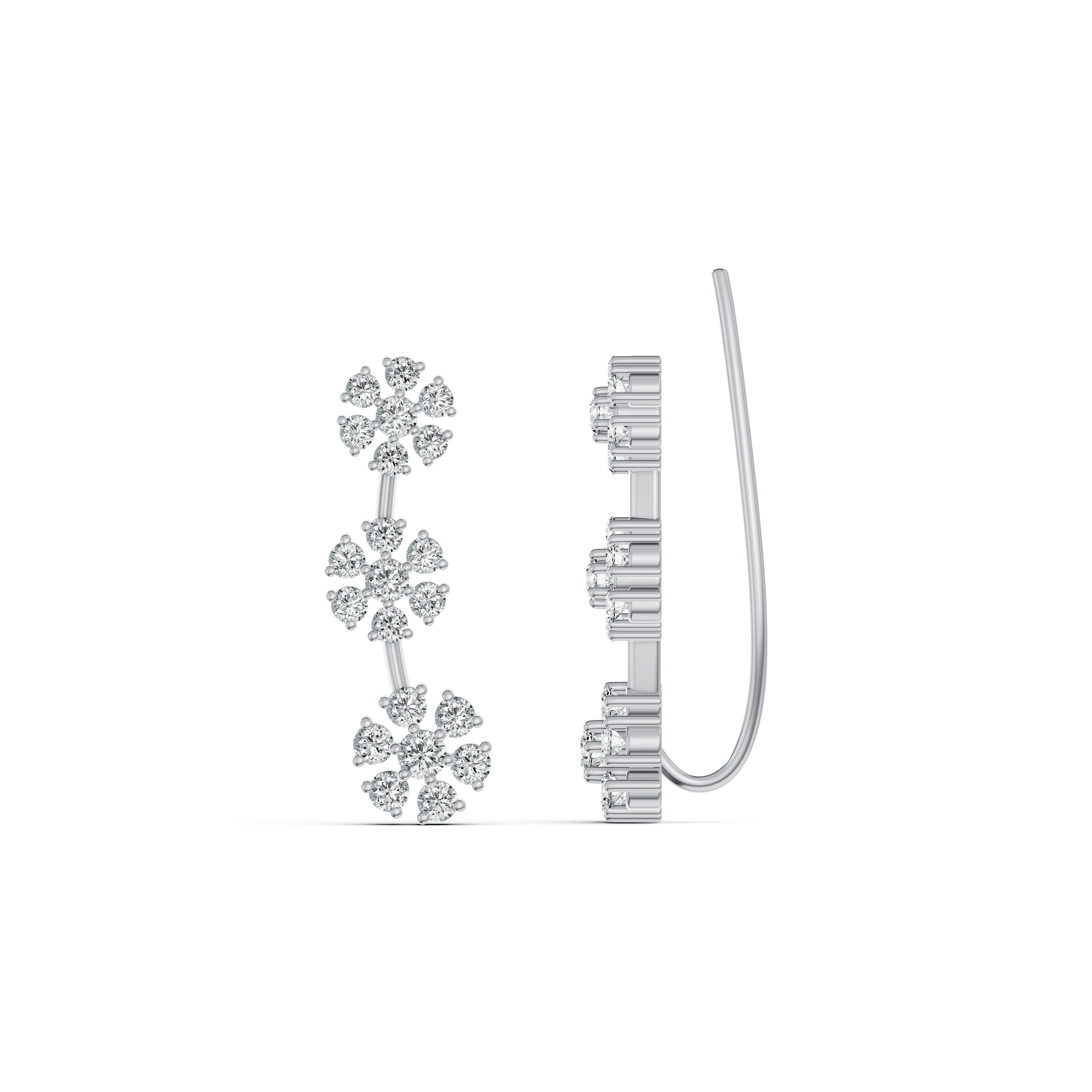 3-Flower Drop Diamond Earrings