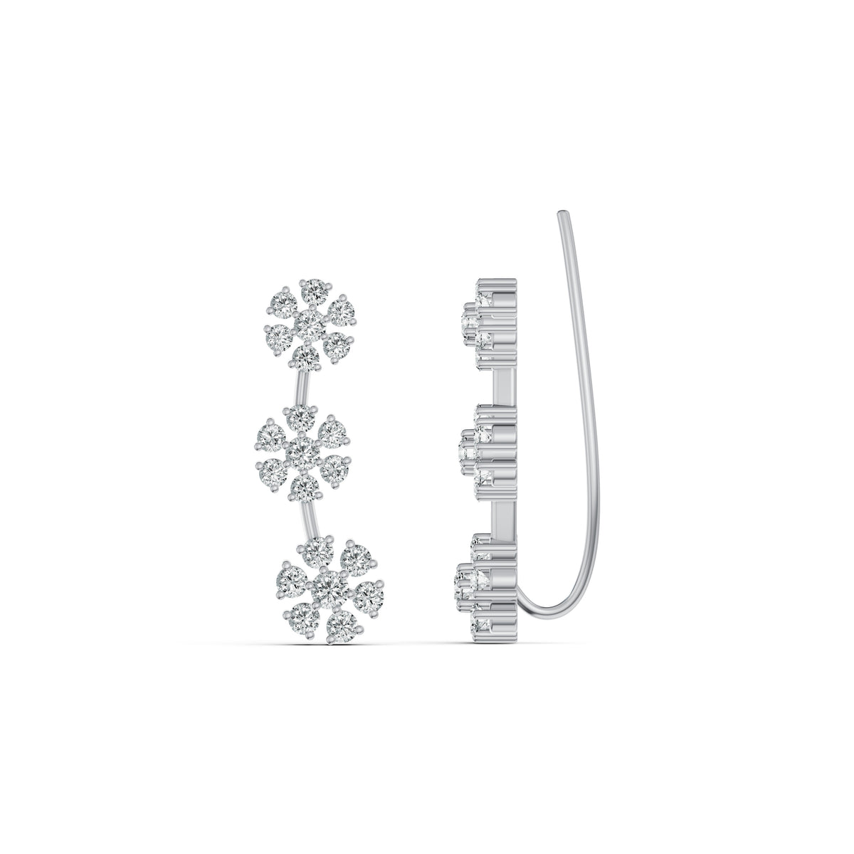 3-Flower Drop Diamond Earrings
