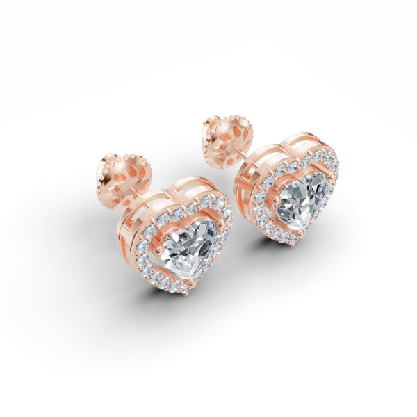 Cupid Double Heart Solitaire Diamond Earrings