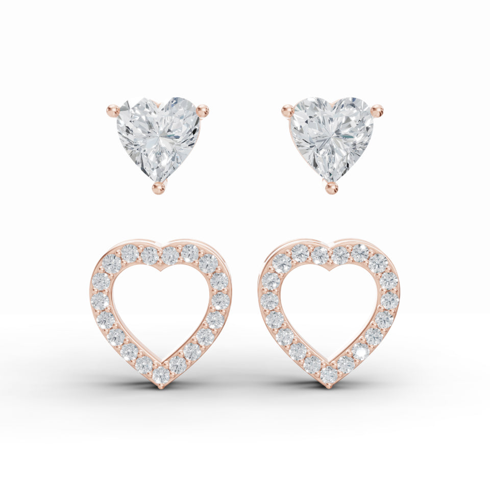 Cupid Double Heart Solitaire Diamond Earrings