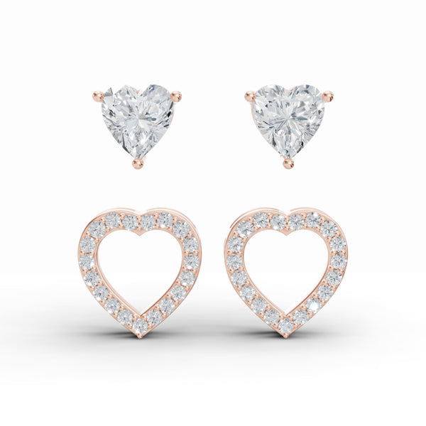 Cupid Double Heart Solitaire Diamond Earrings