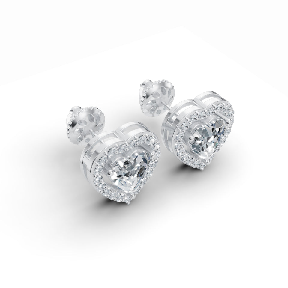 Cupid Double Heart Solitaire Diamond Earrings