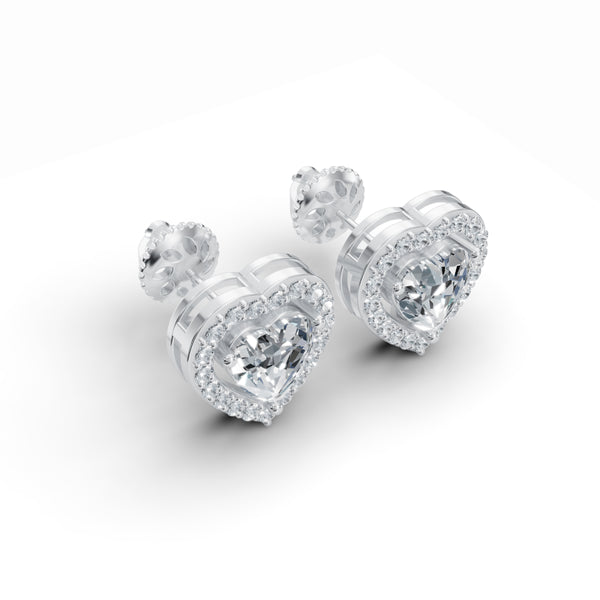 Cupid Double Heart Solitaire Diamond Earrings