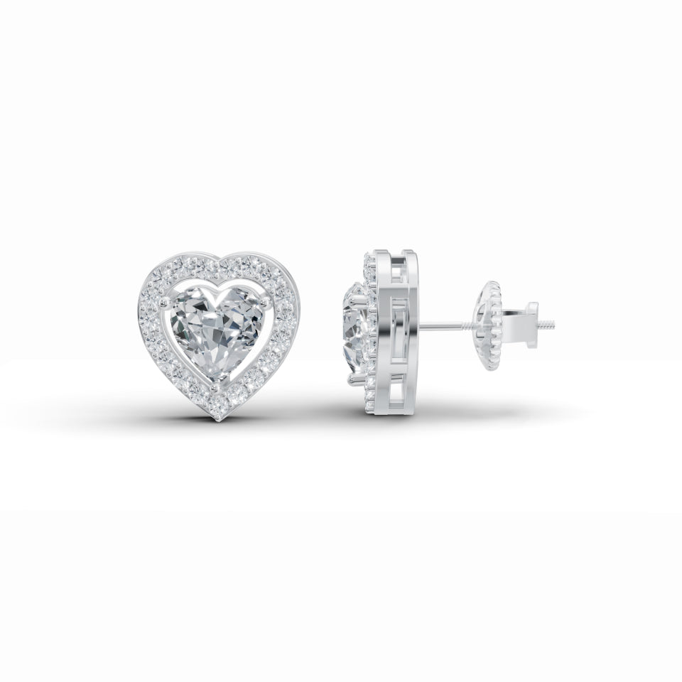 Cupid Double Heart Solitaire Diamond Earrings