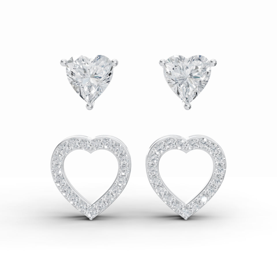 Cupid Double Heart Solitaire Diamond Earrings