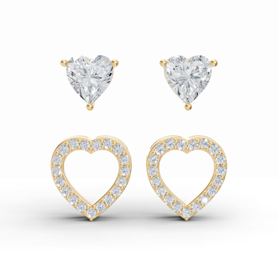 Cupid Double Heart Solitaire Diamond Earrings