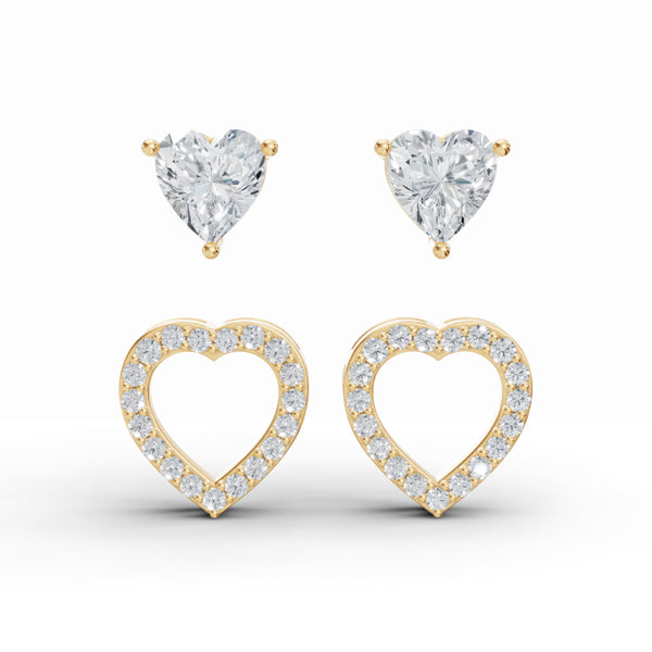 Cupid Double Heart Solitaire Diamond Earrings