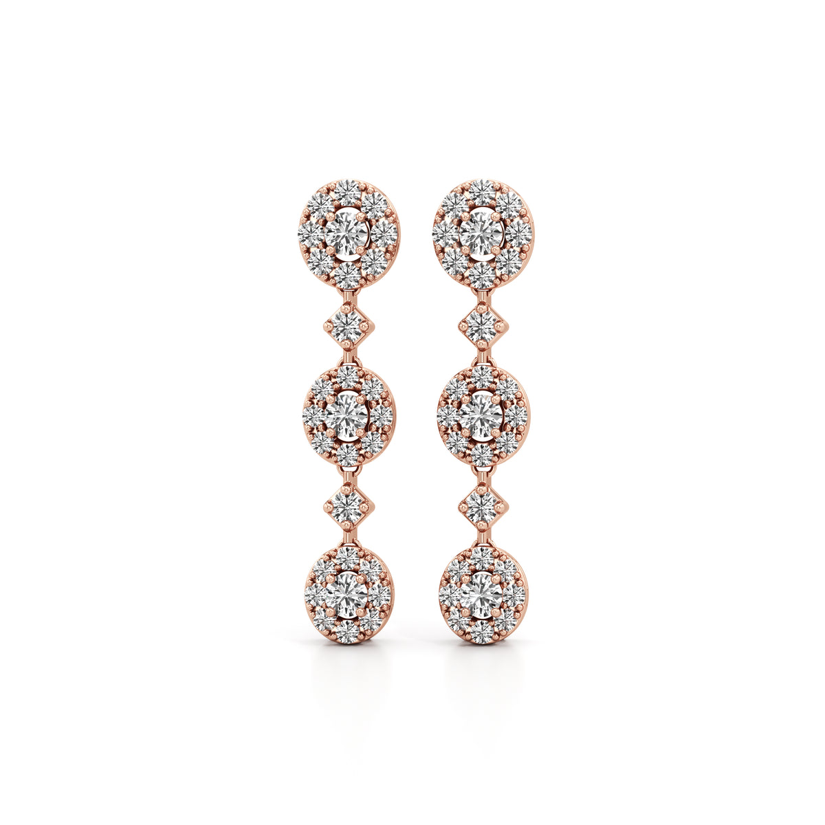 Linked Halo Drop Diamond Earrings