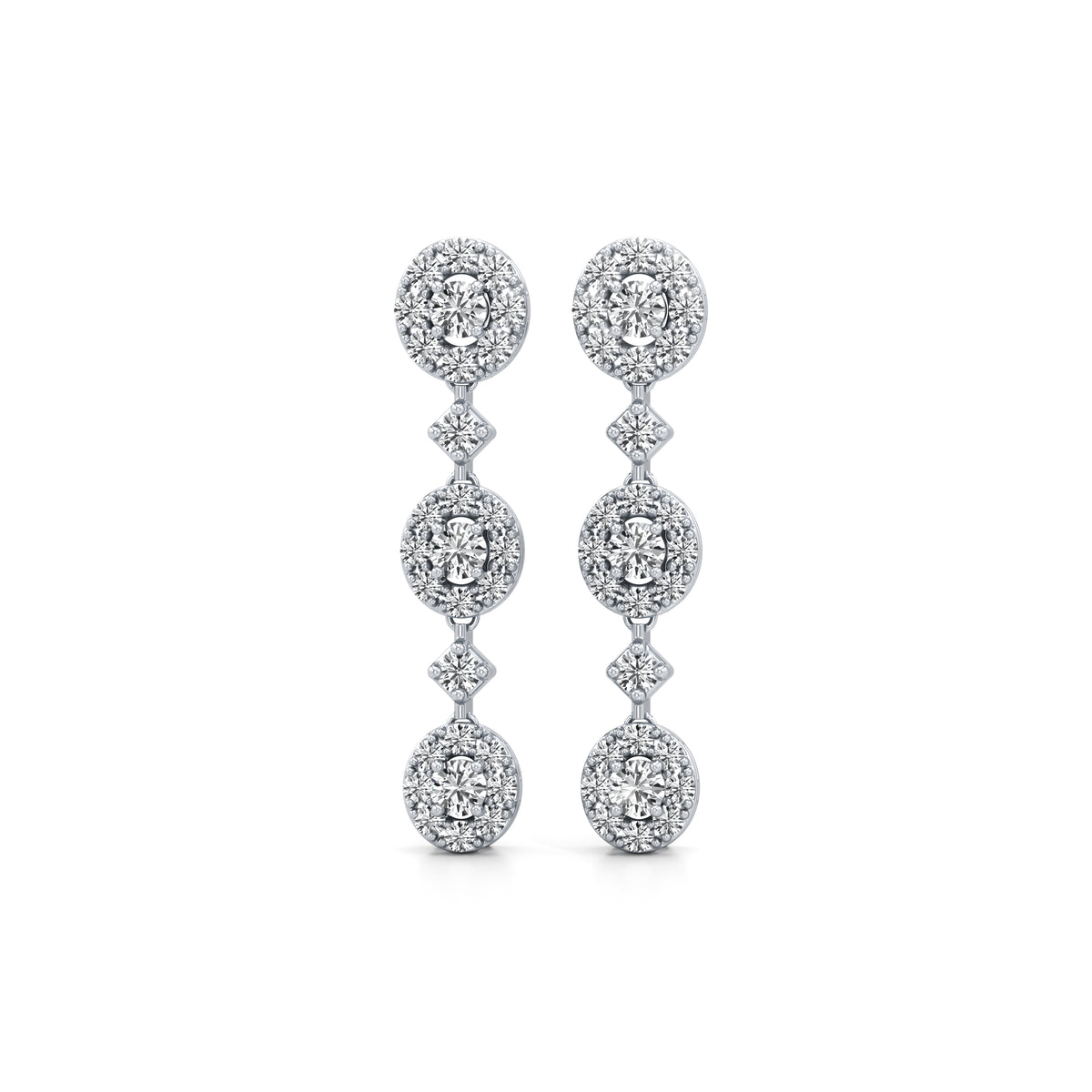 Linked Halo Drop Diamond Earrings