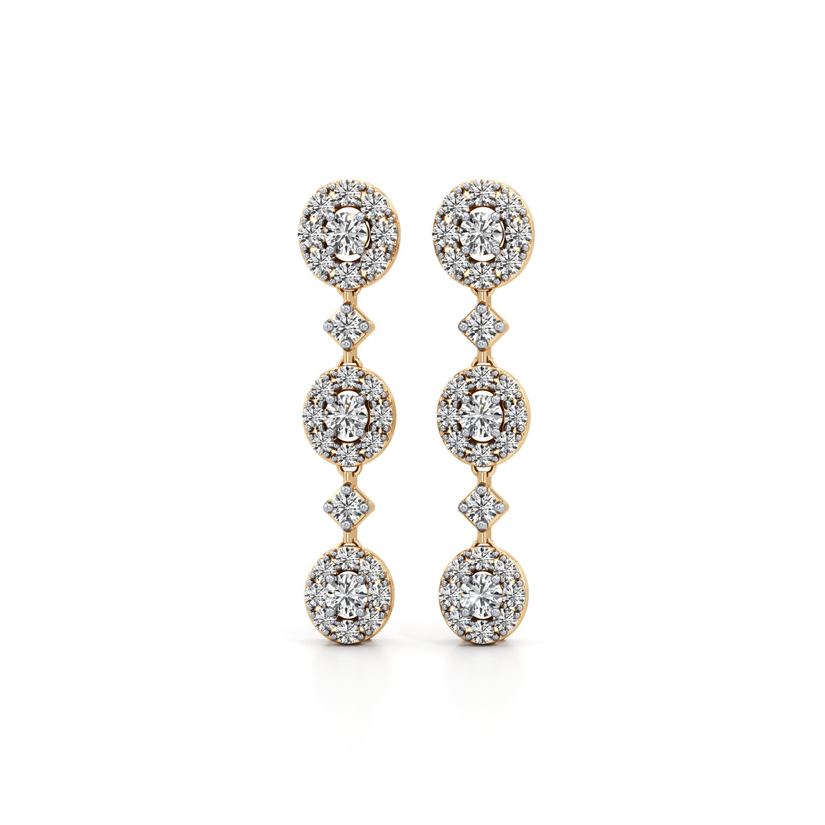 Linked Halo Drop Diamond Earrings